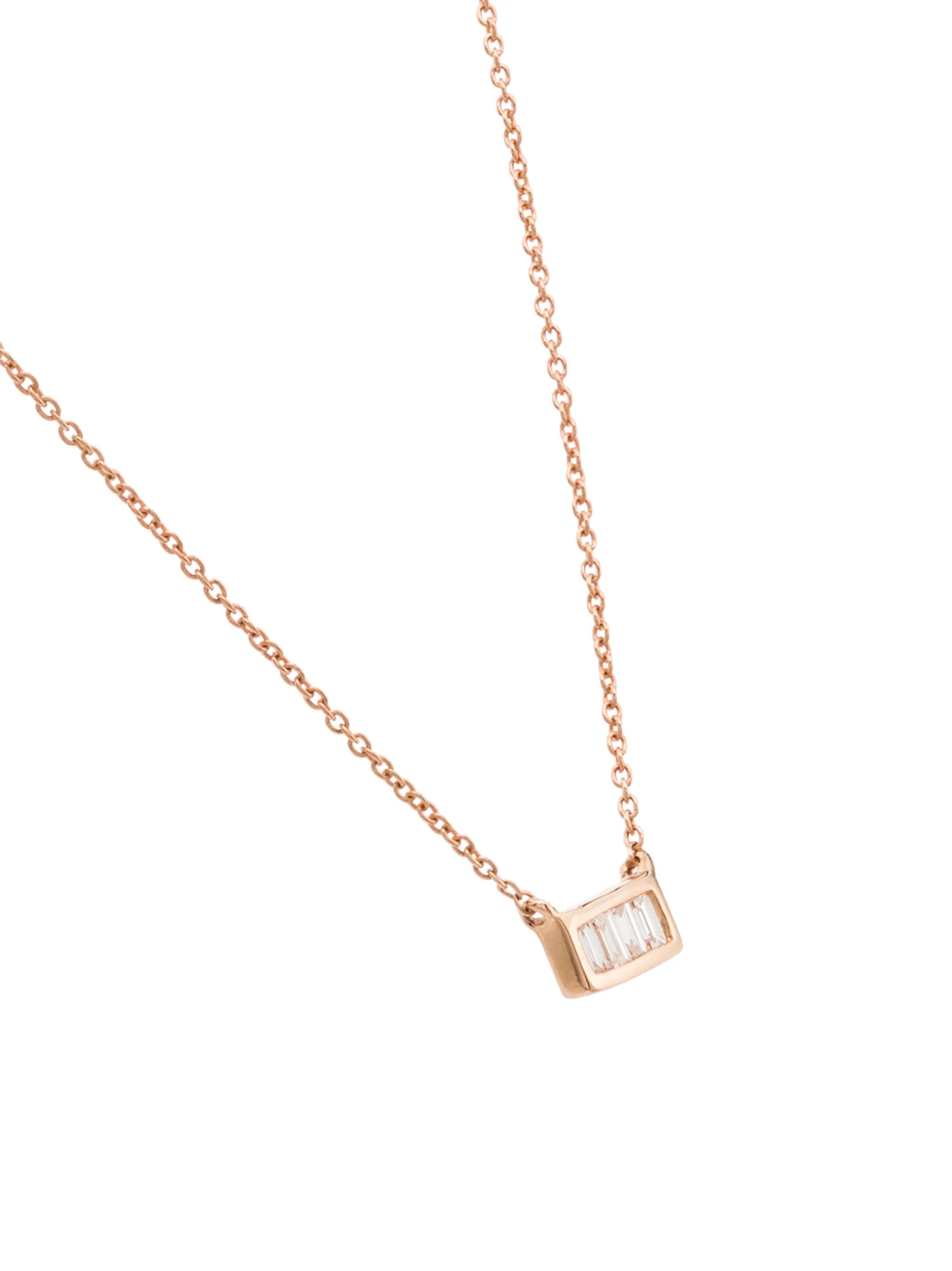 14kt rose gold baguette-cut diamond necklace