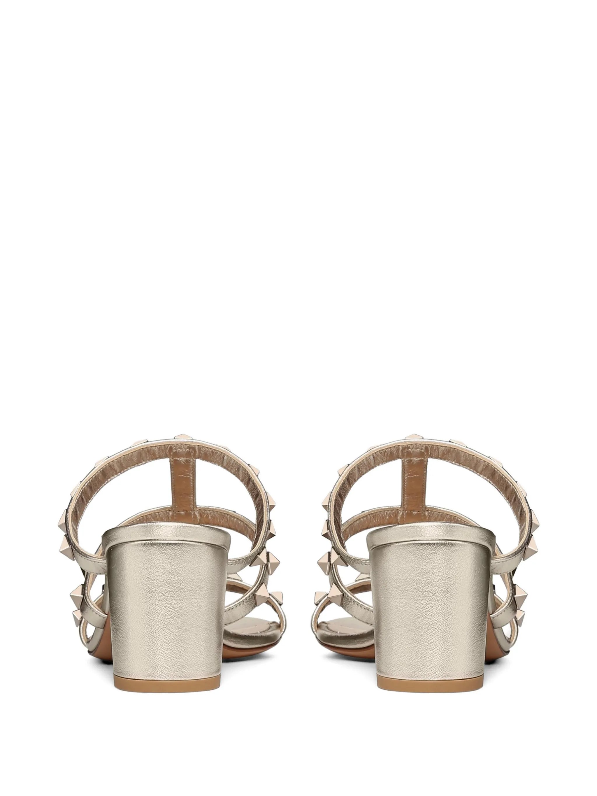 Rockstud metallic calfskin leather slide sandals 60 mm