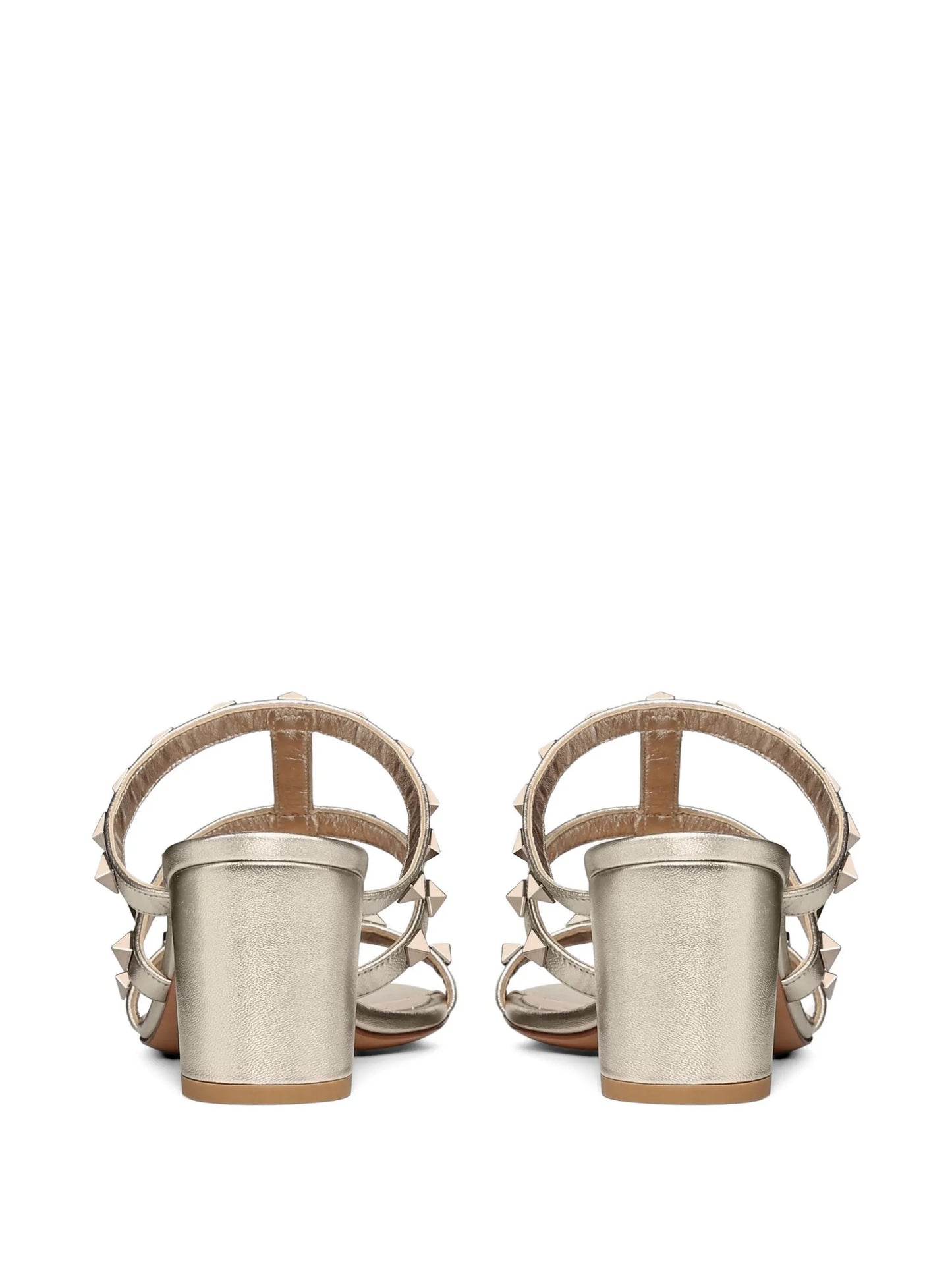 Rockstud metallic calfskin leather slide sandals 60 mm