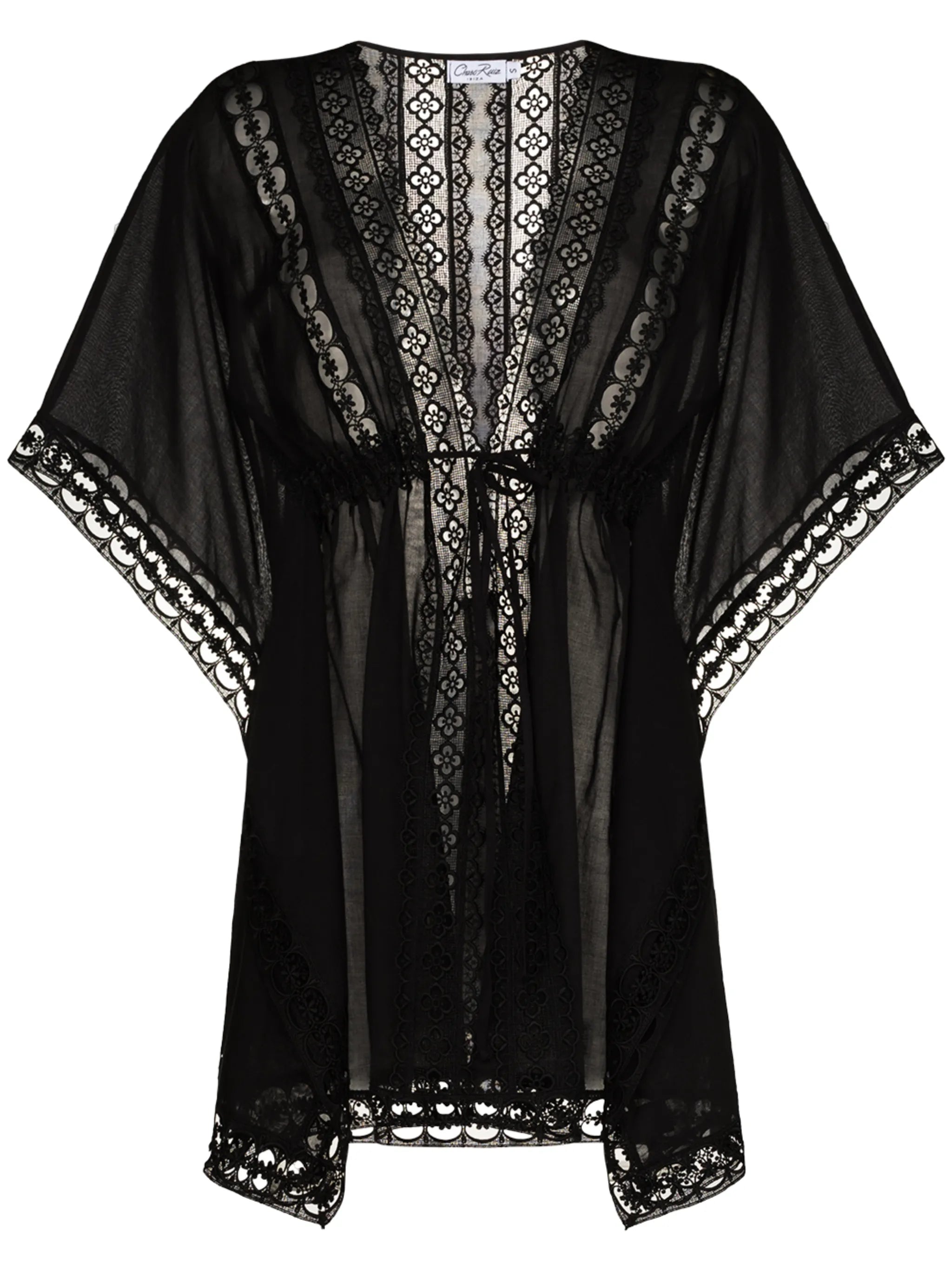 embroidered detail tied waist cover-up
