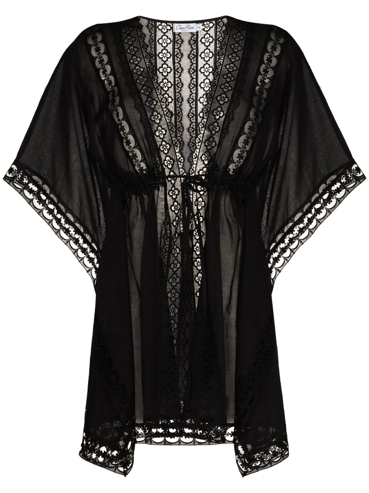 embroidered detail tied waist cover-up