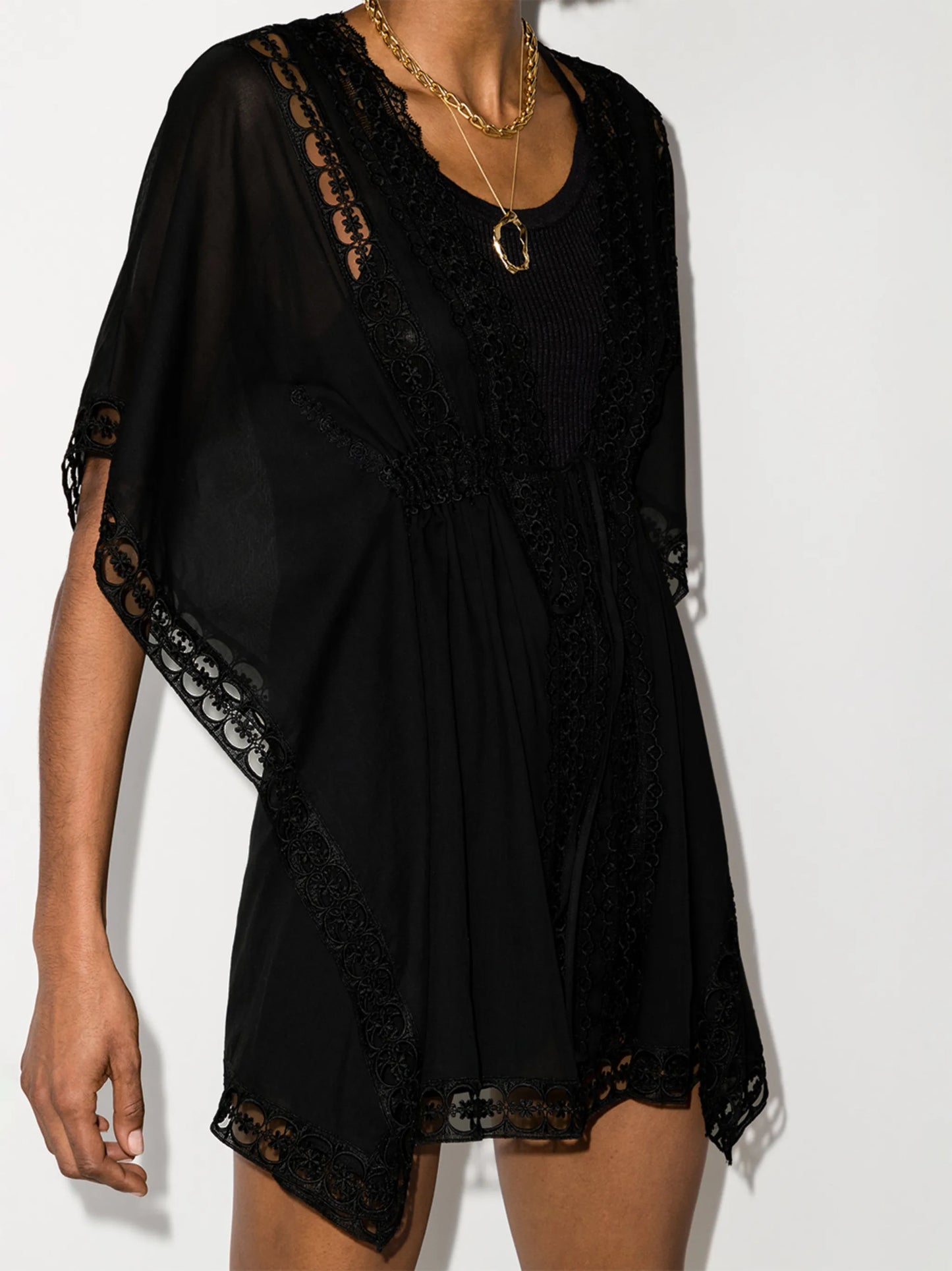 embroidered detail tied waist cover-up