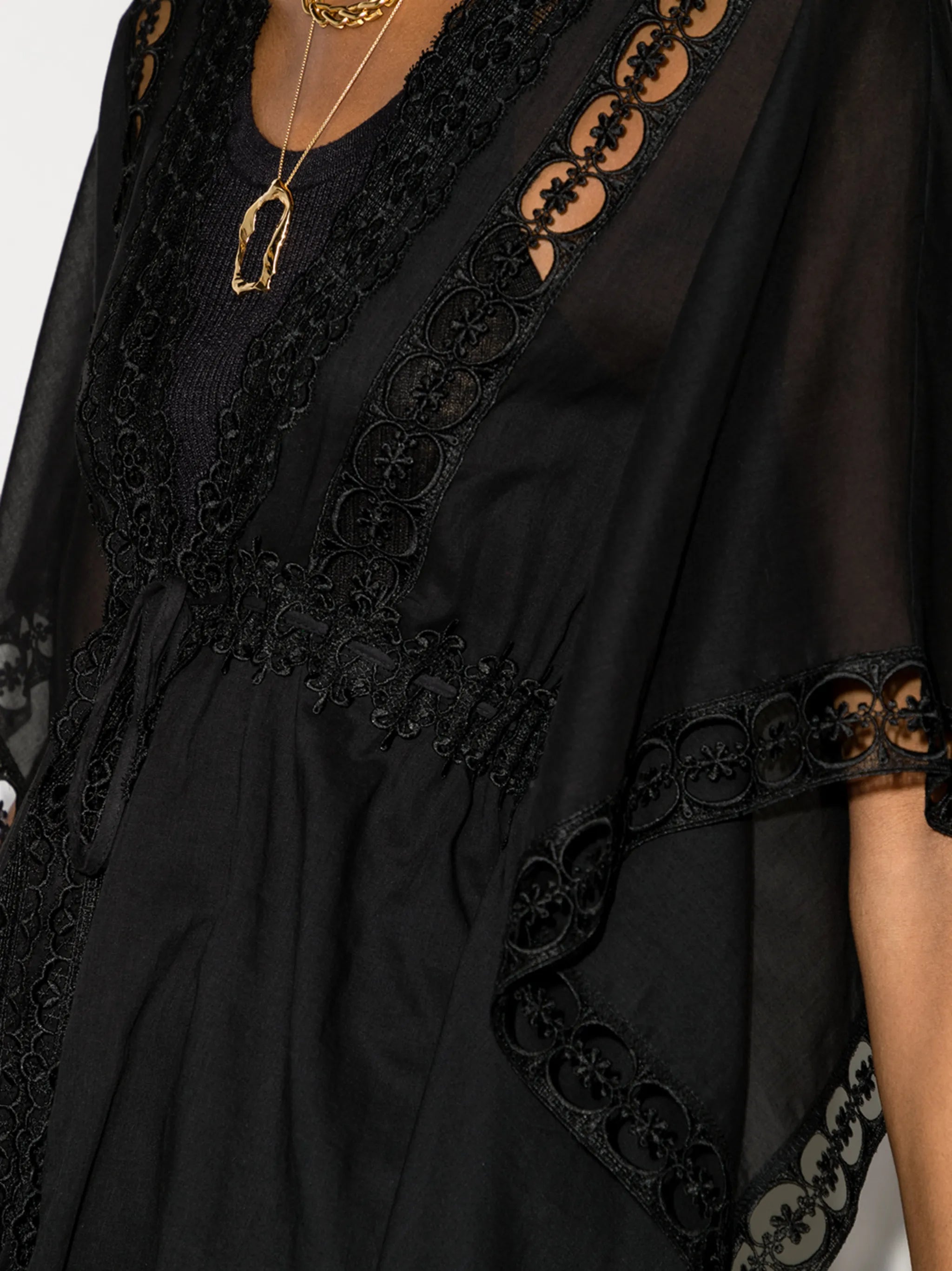 embroidered detail tied waist cover-up