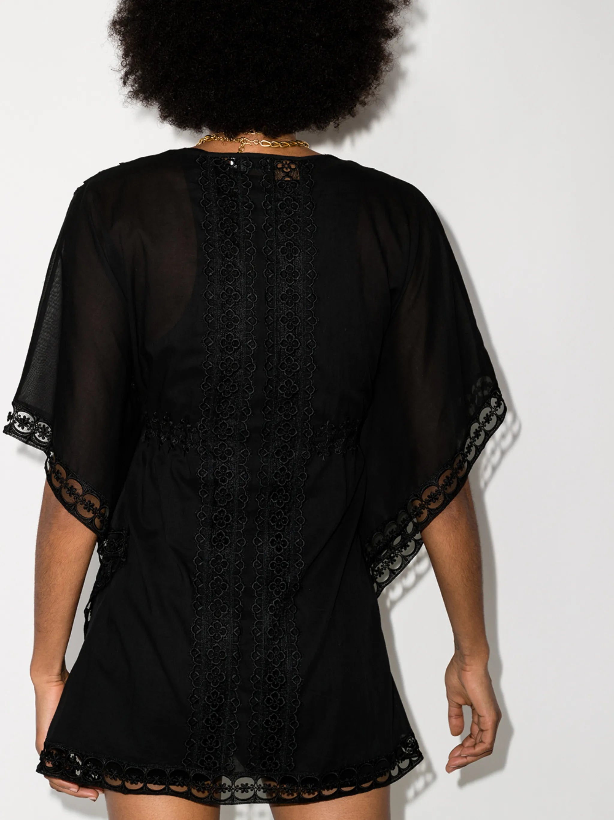 embroidered detail tied waist cover-up