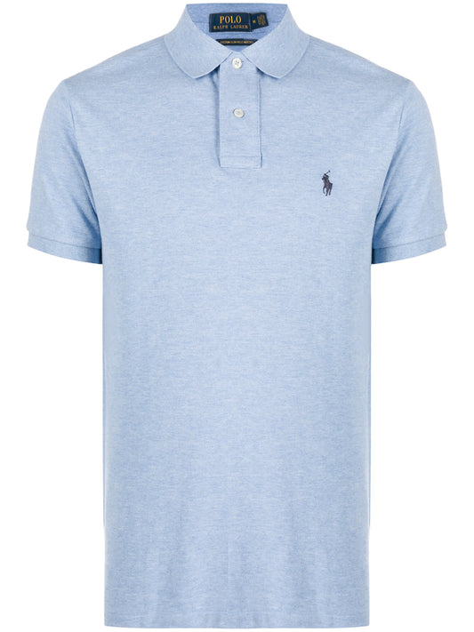 Blue Embroidered Motif Polo Shirt
