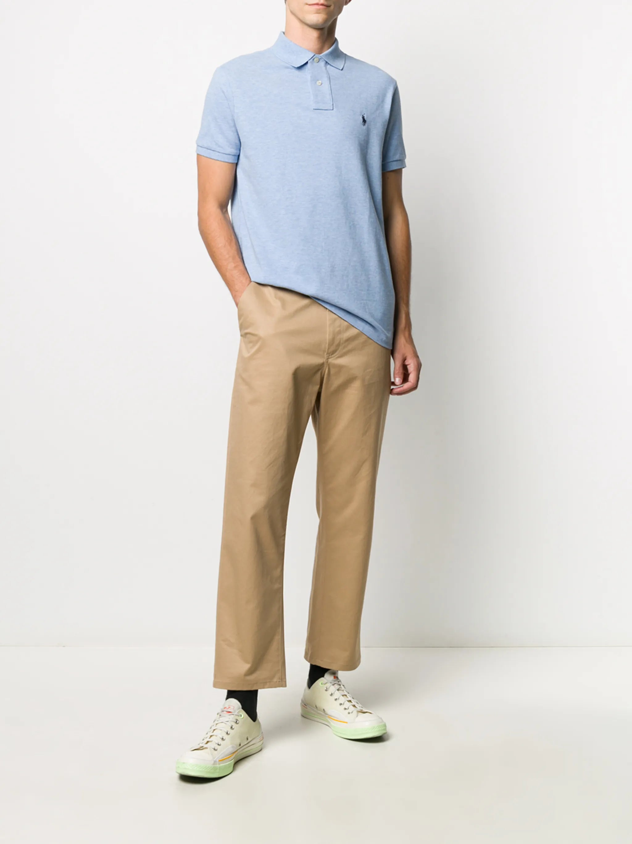 Blue Embroidered Motif Polo Shirt