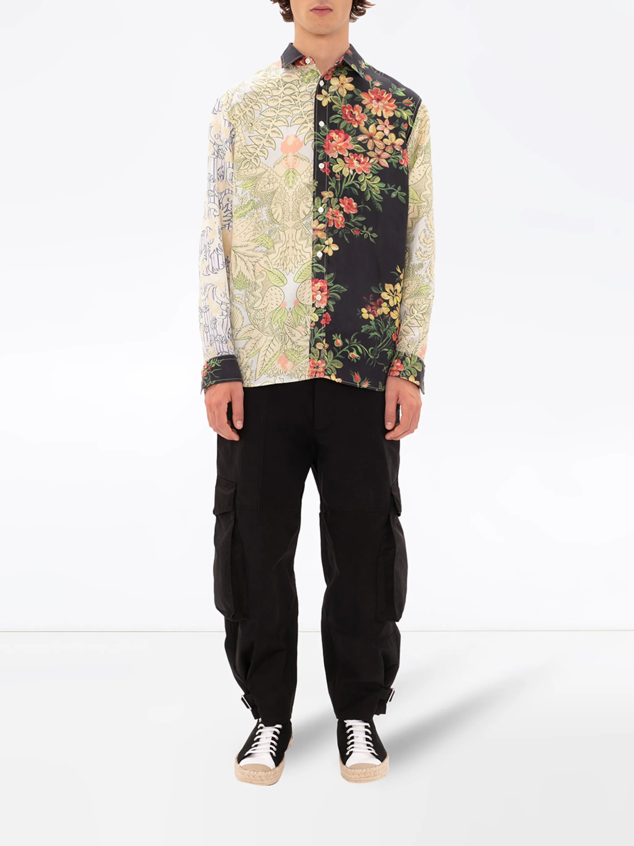 panelled floral print shirt