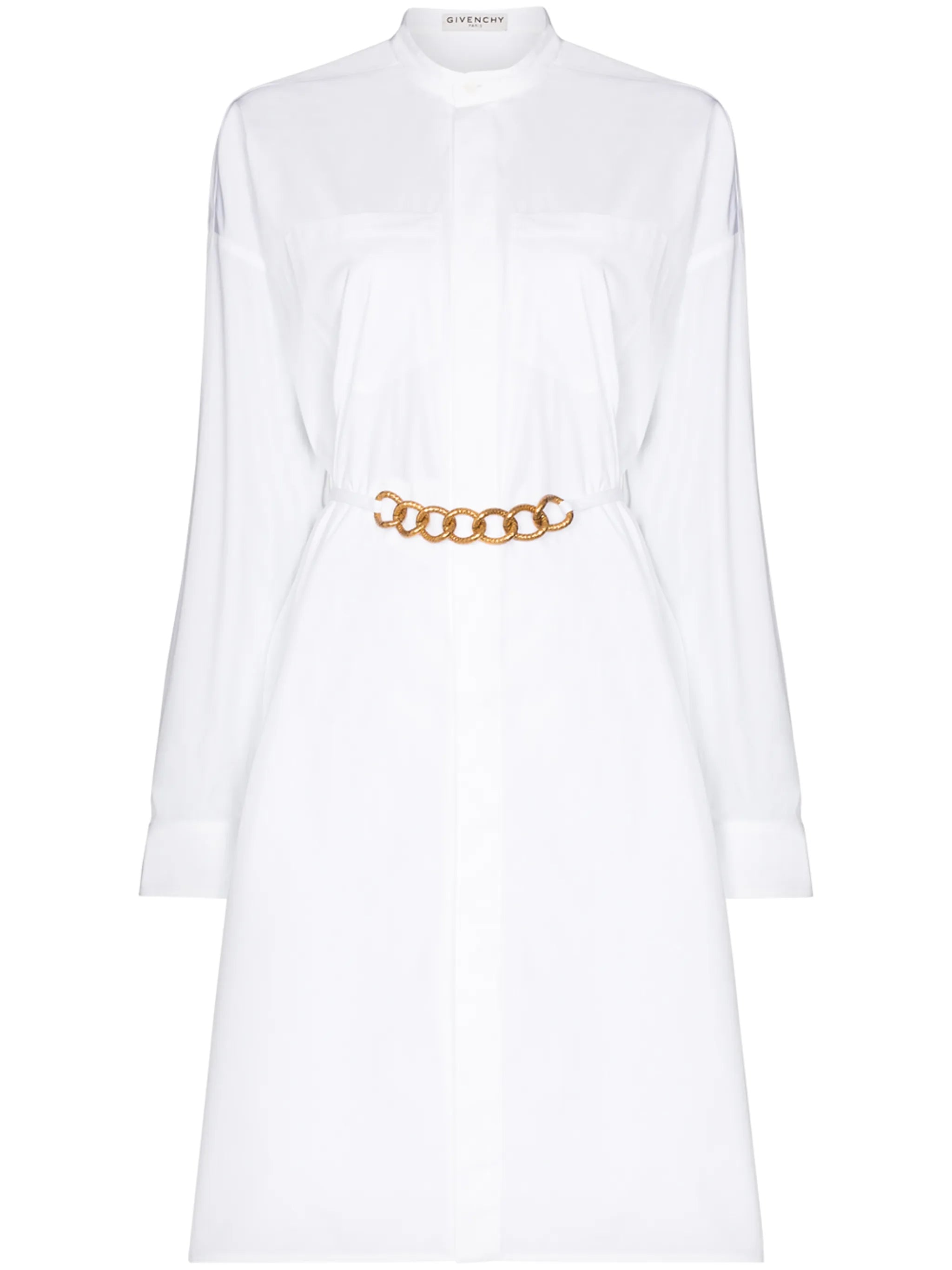 chain-belt long-sleeve shirtdress
