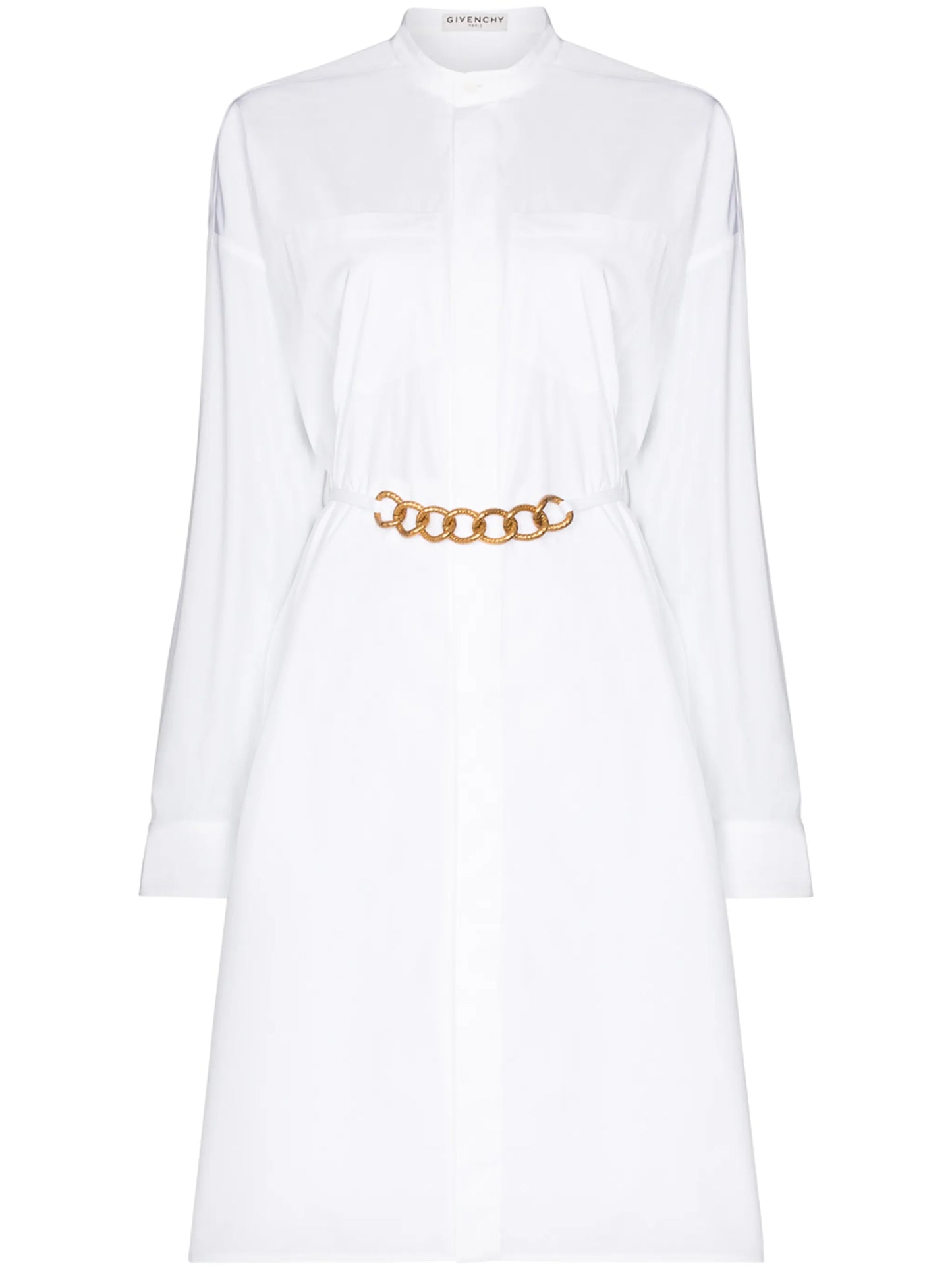 chain-belt long-sleeve shirtdress