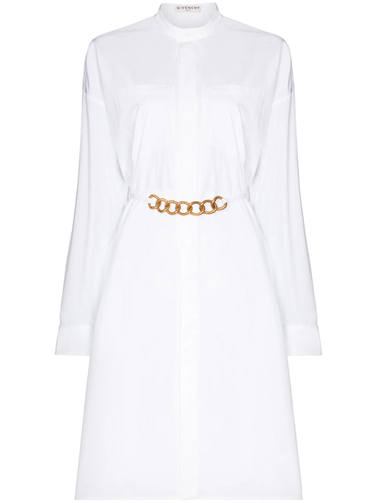 chain-belt long-sleeve shirtdress