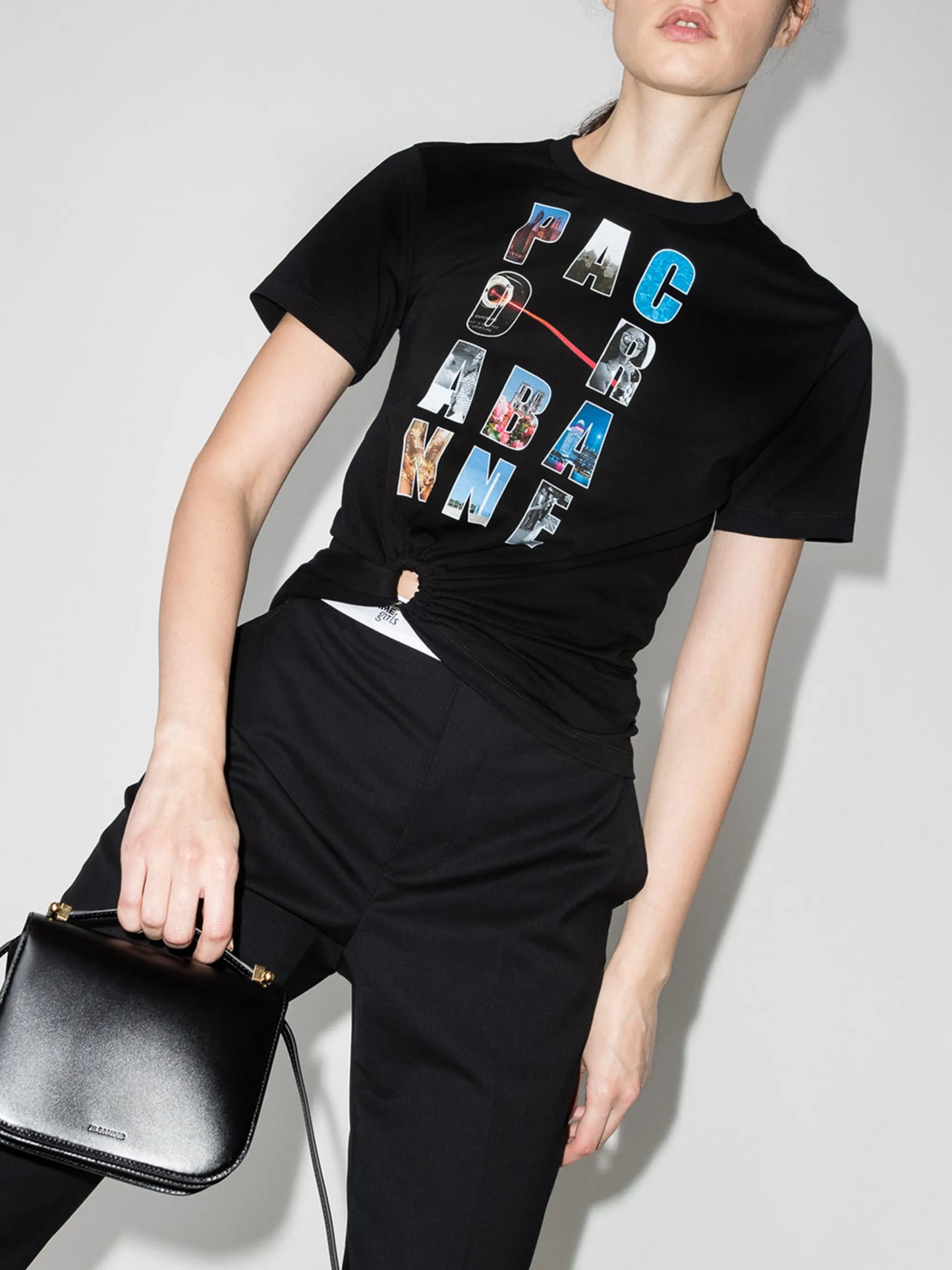 gathered-detail logo-print T-shirt