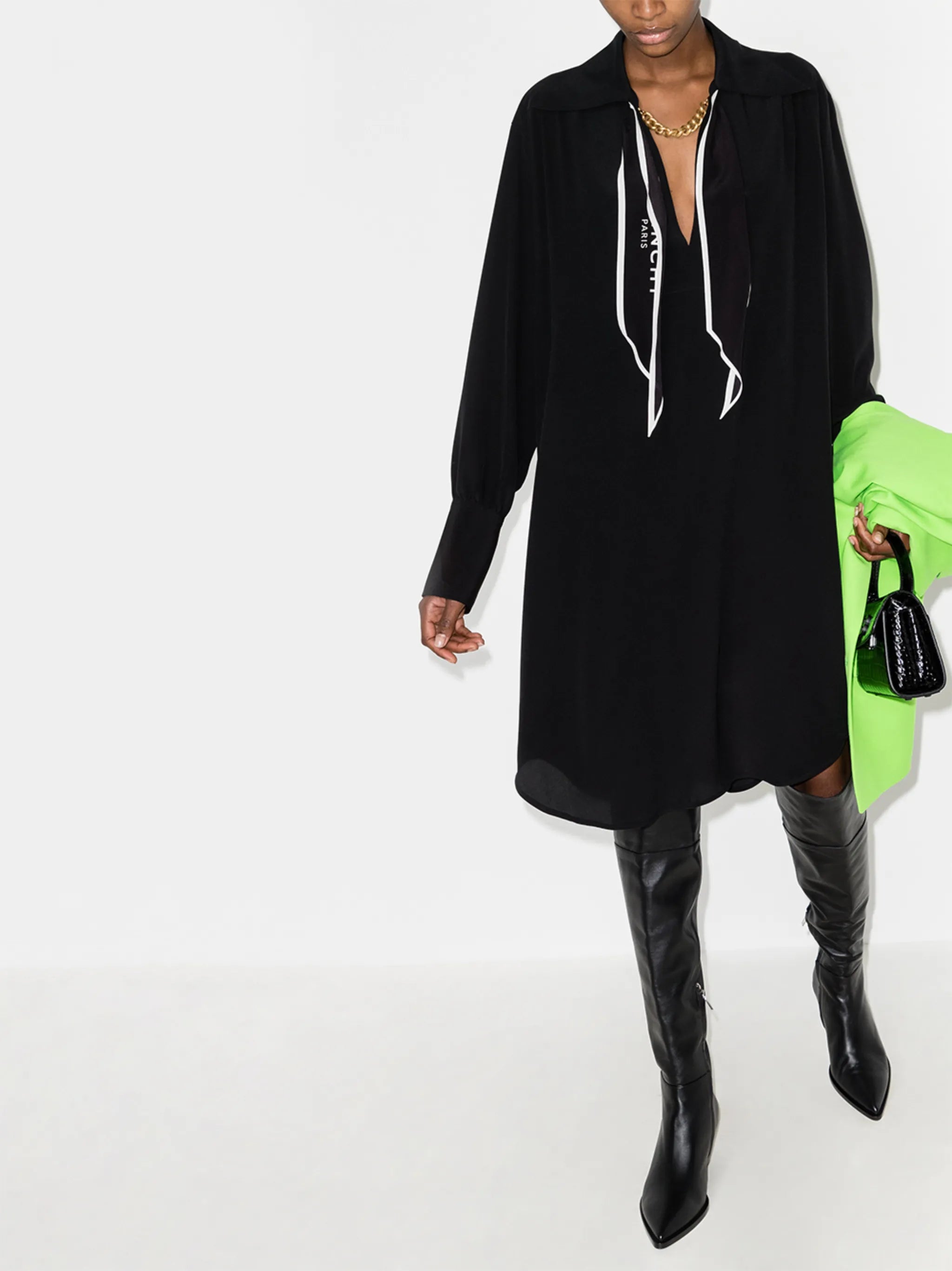 scarf-collar silk short dress