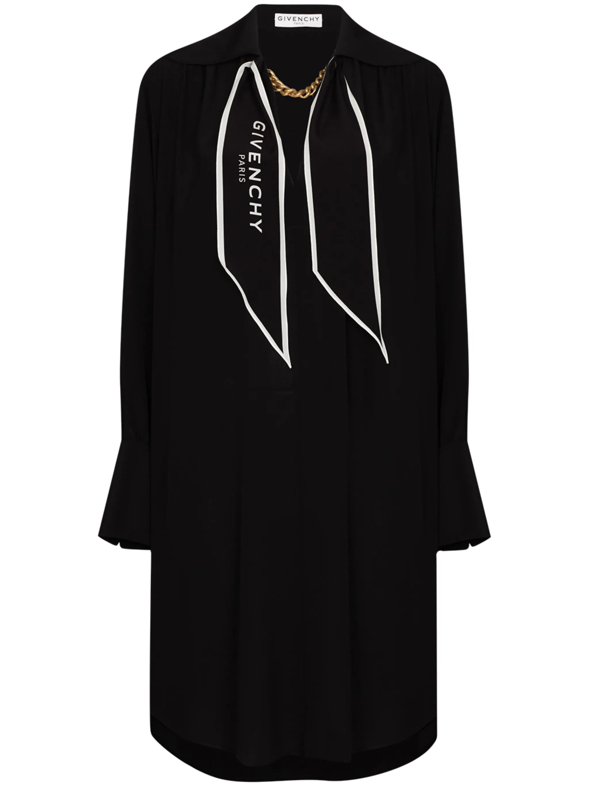 scarf-collar silk short dress