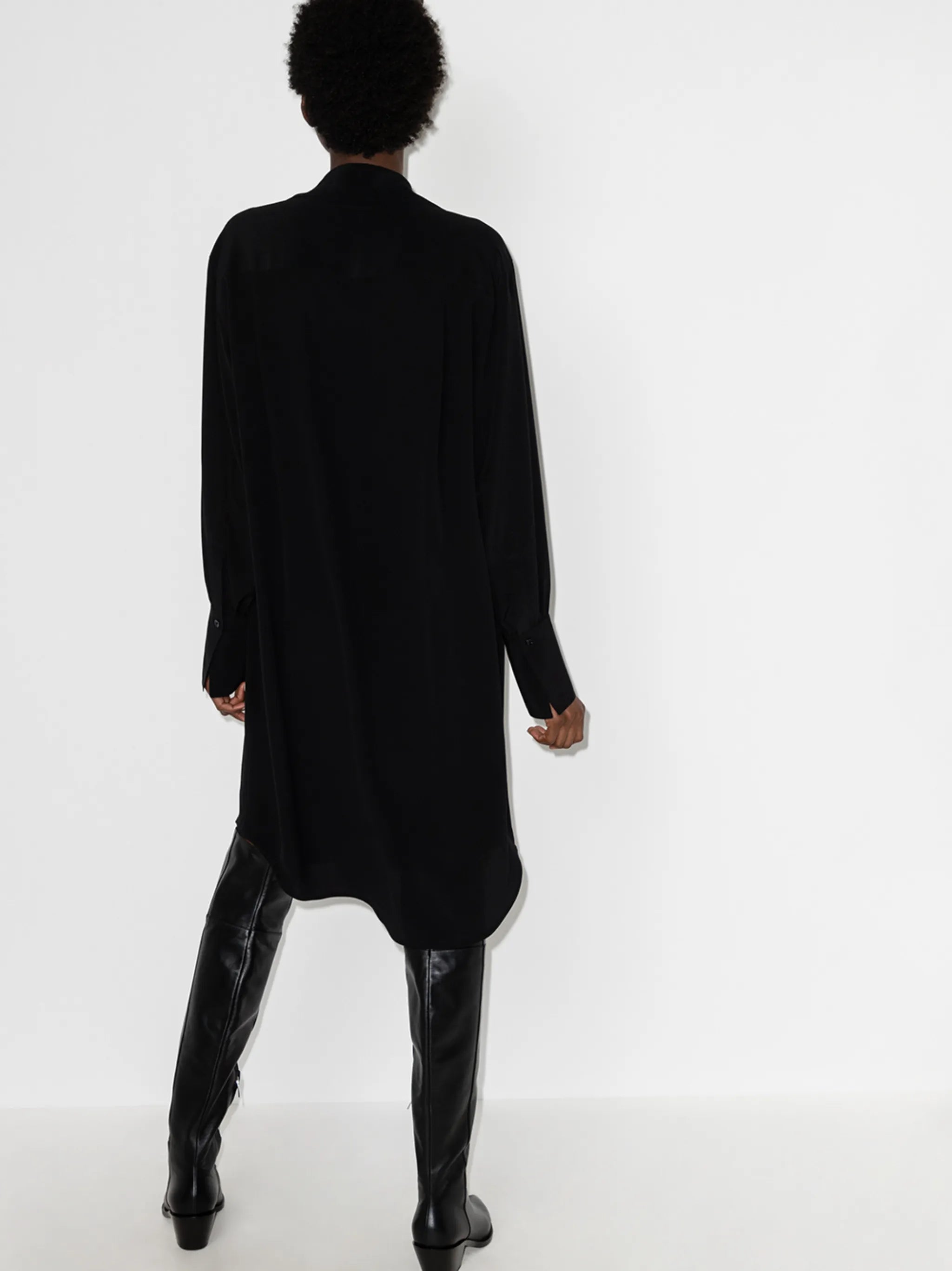 scarf-collar silk short dress