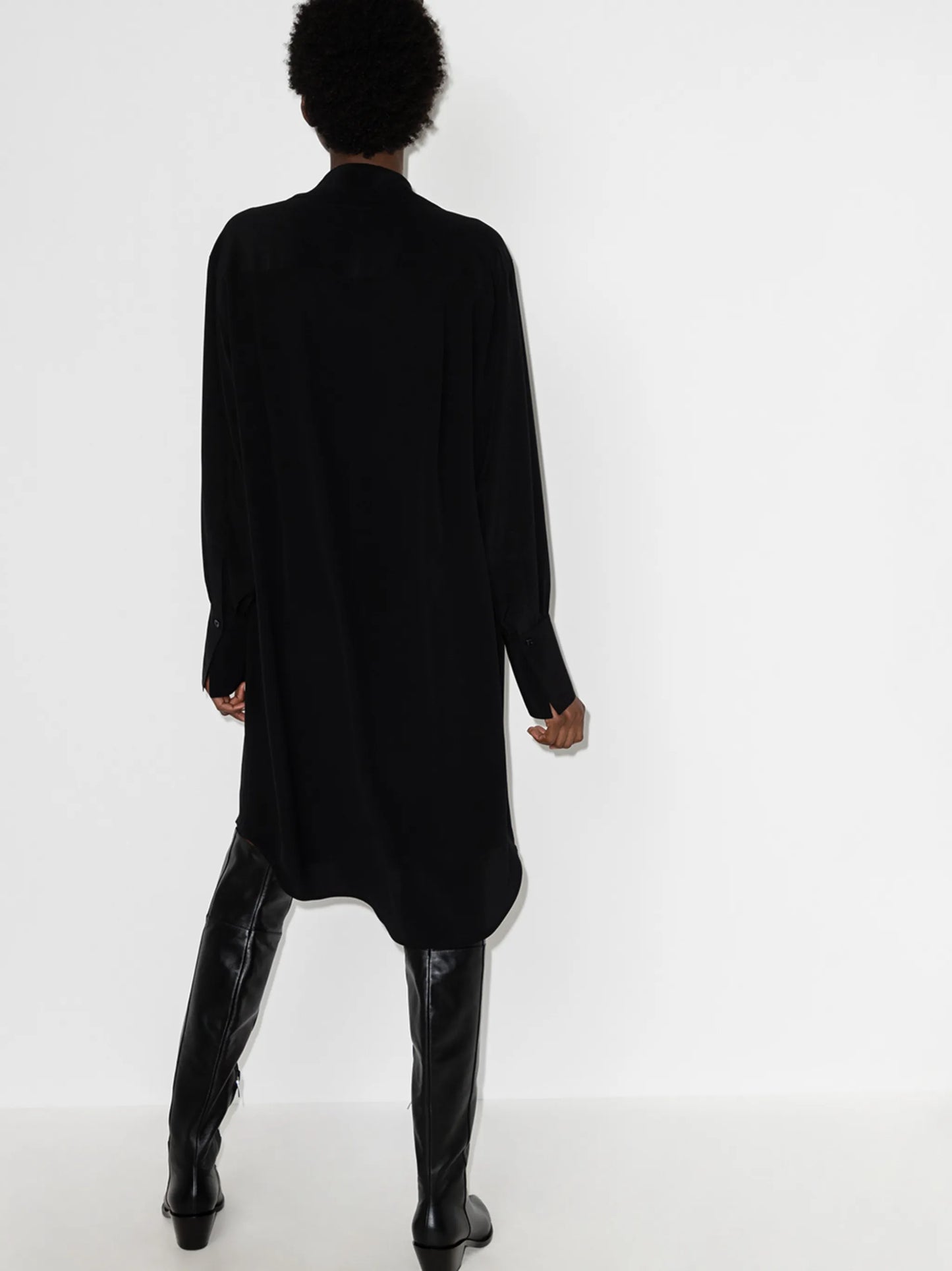 scarf-collar silk short dress