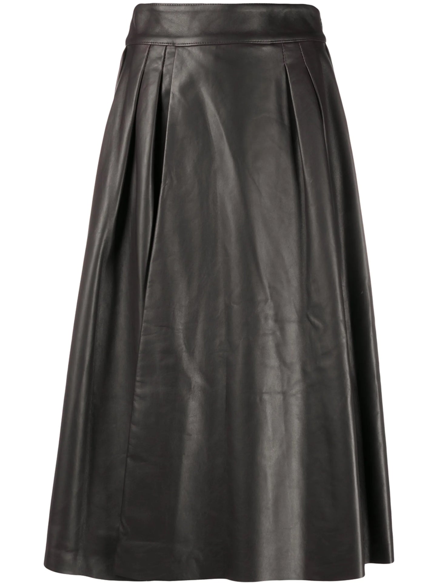 pleated leather midi skirt