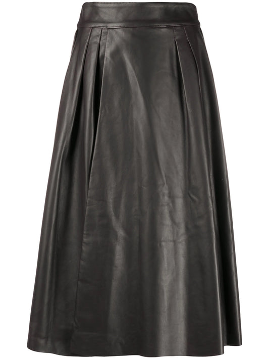pleated leather midi skirt