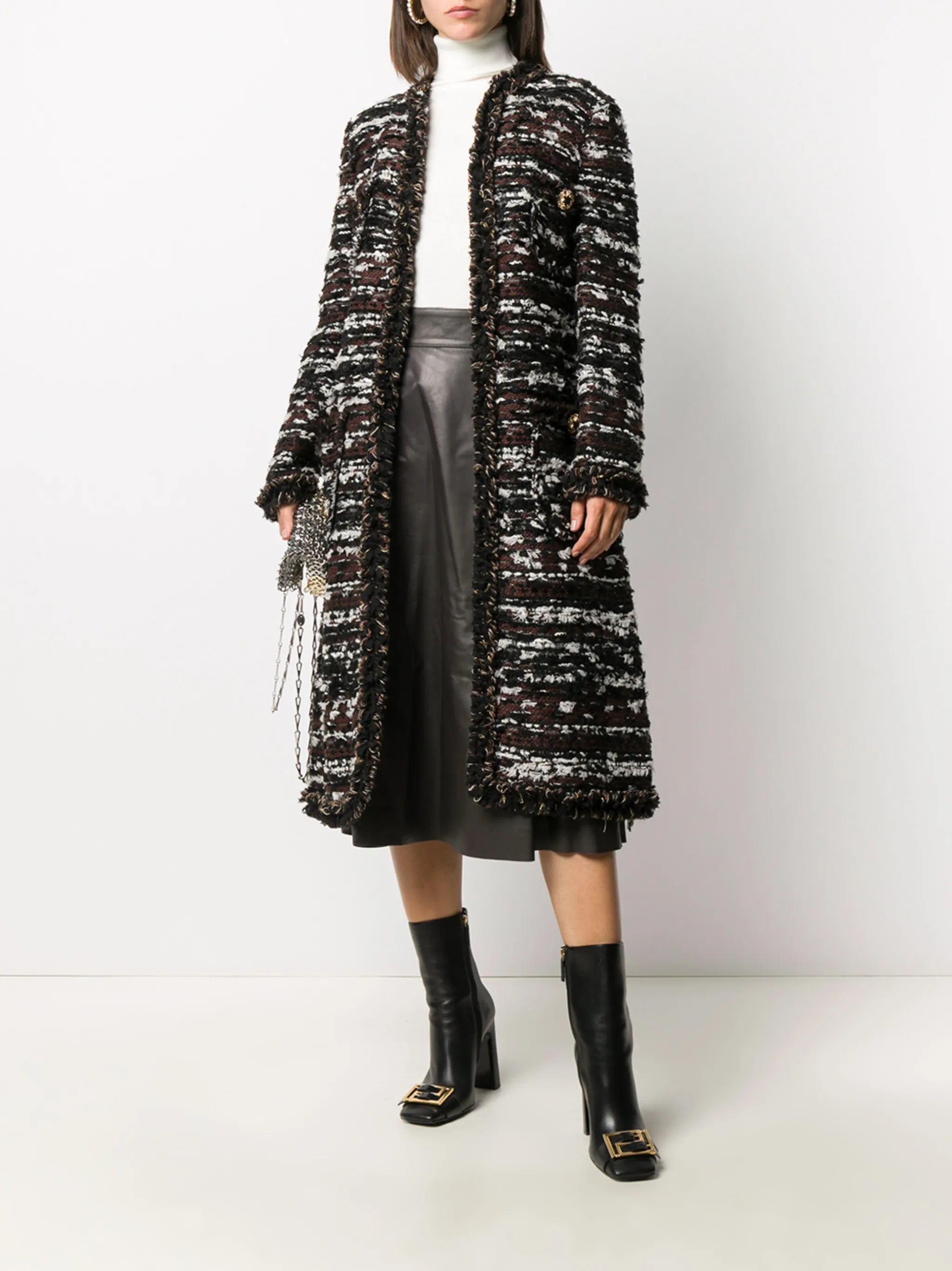 pleated leather midi skirt