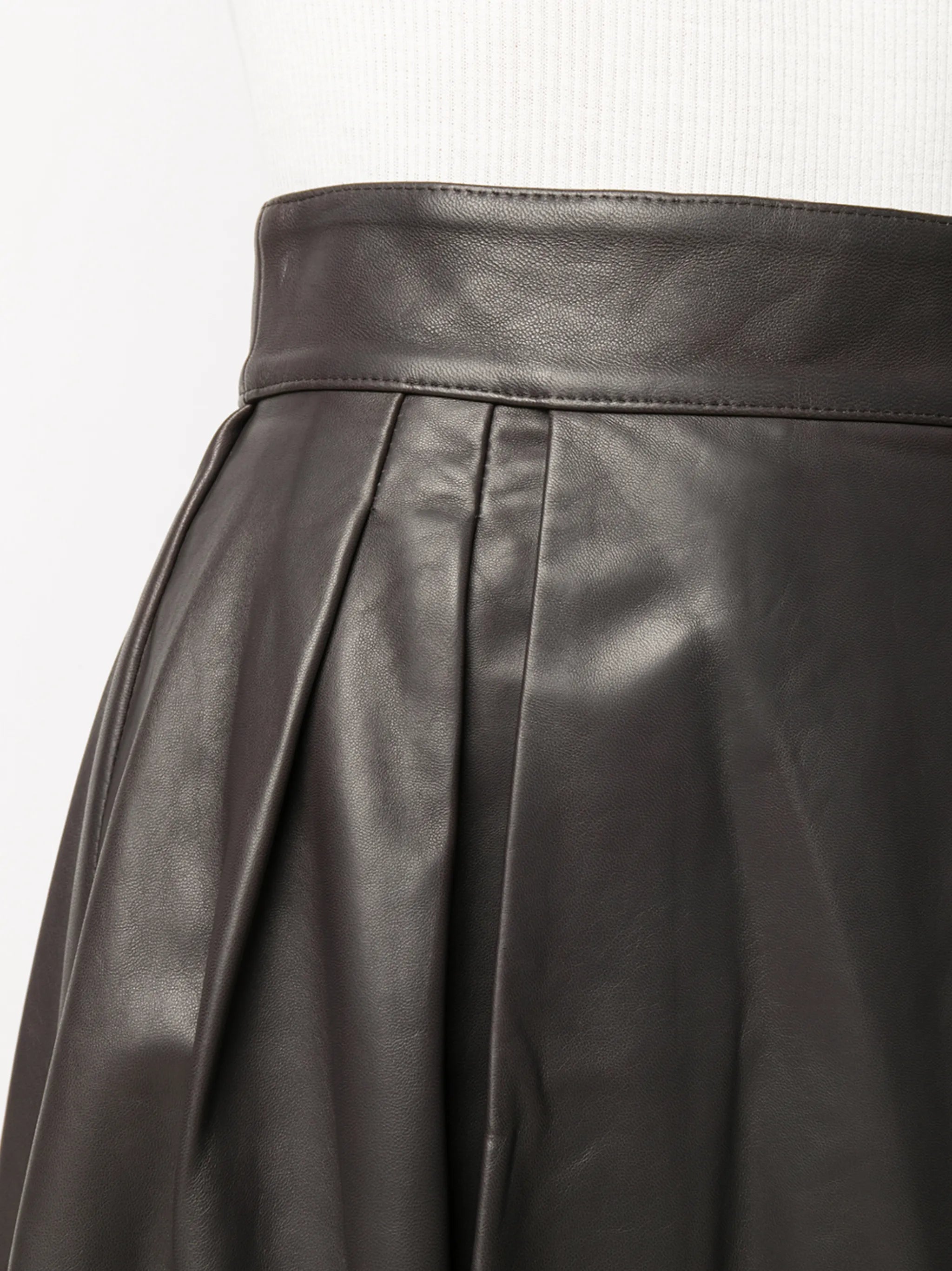 pleated leather midi skirt