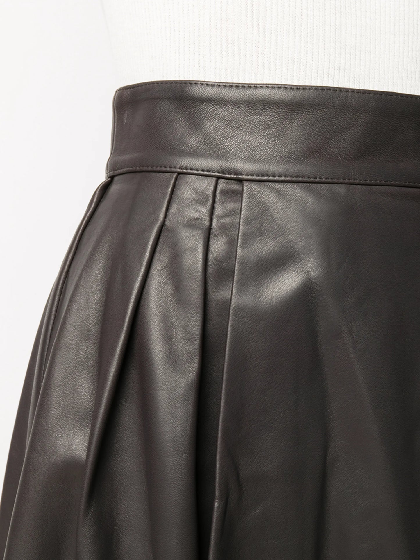 pleated leather midi skirt