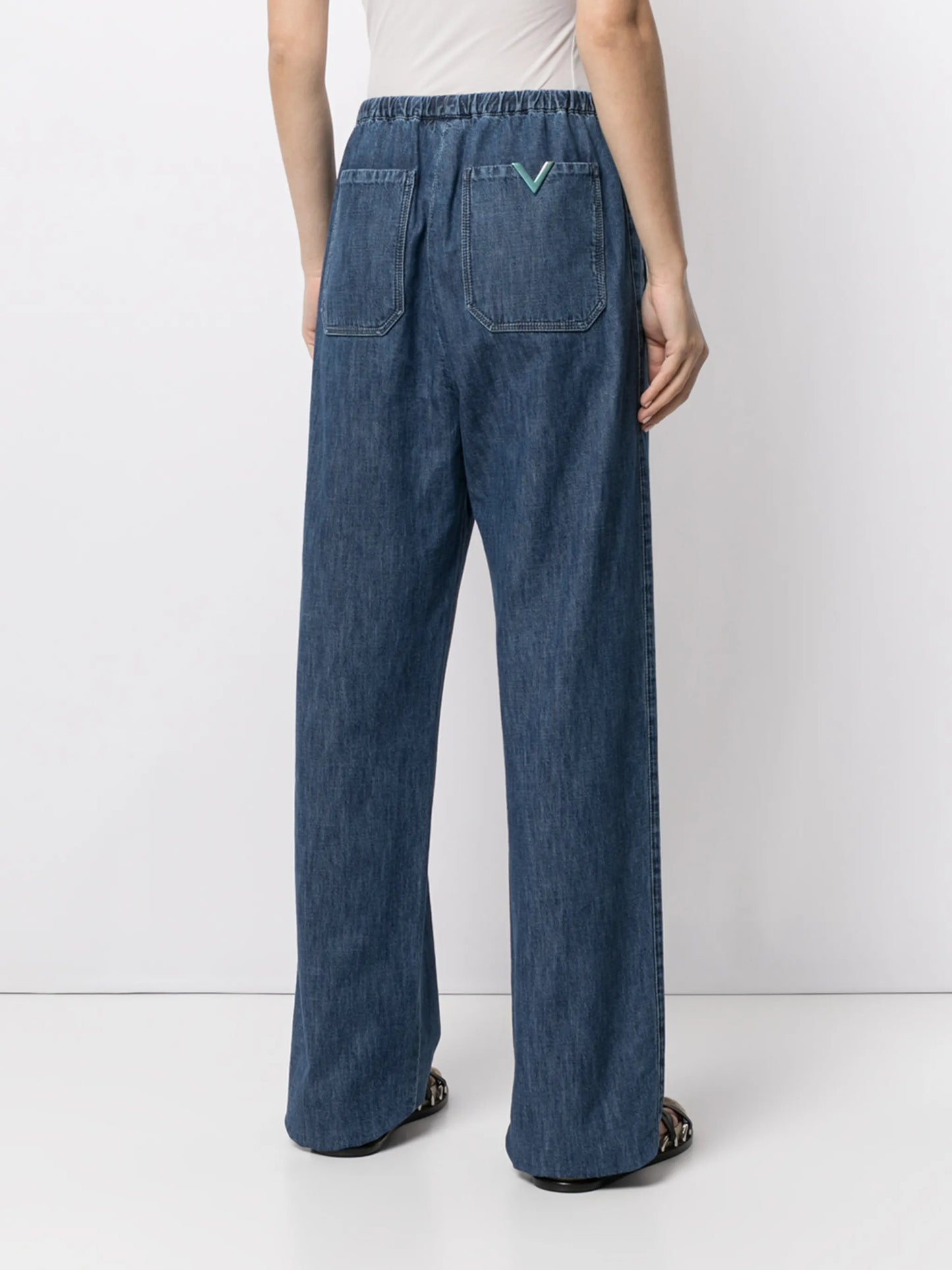 wide-leg denim trousers