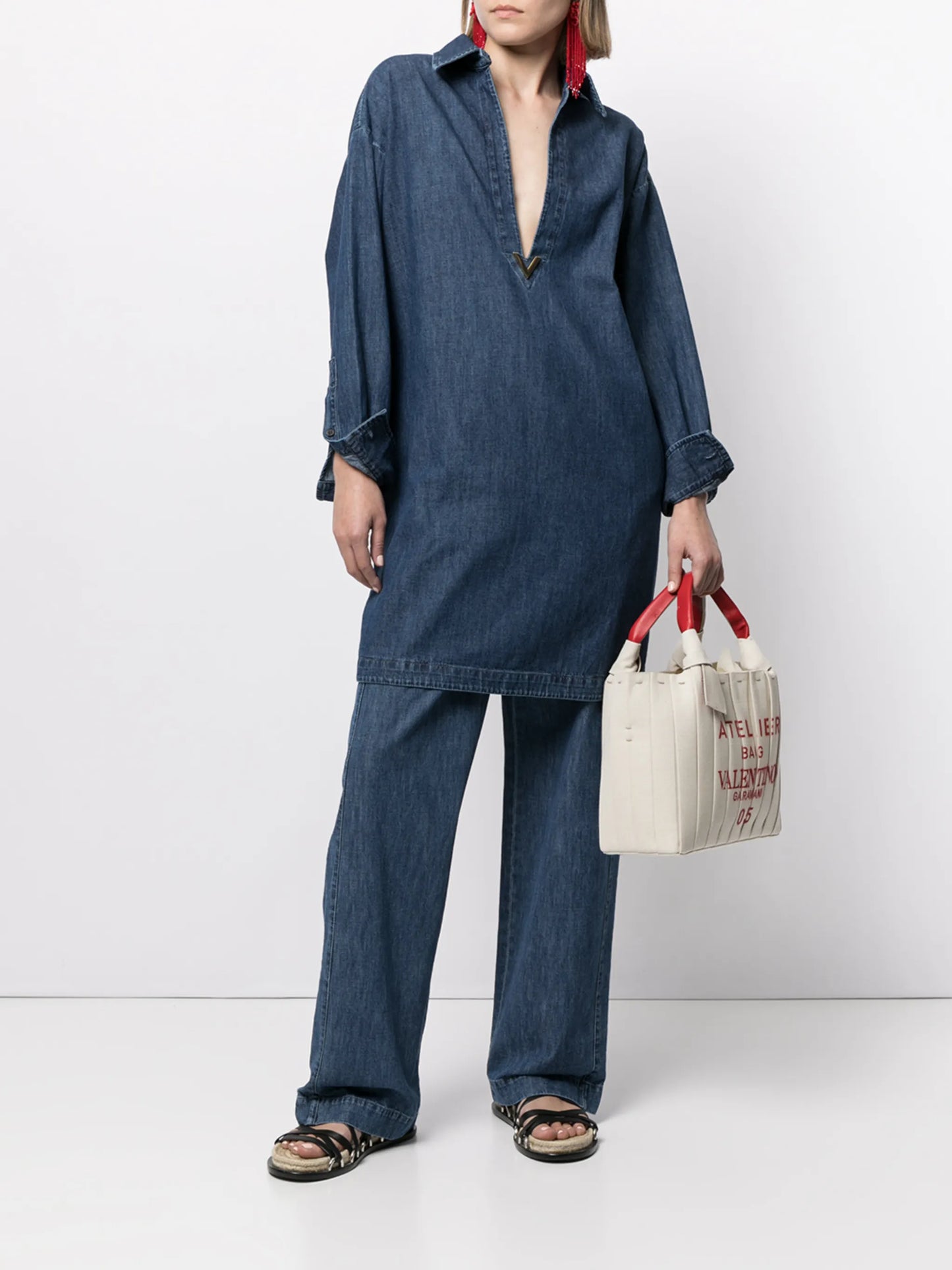 wide-leg denim trousers