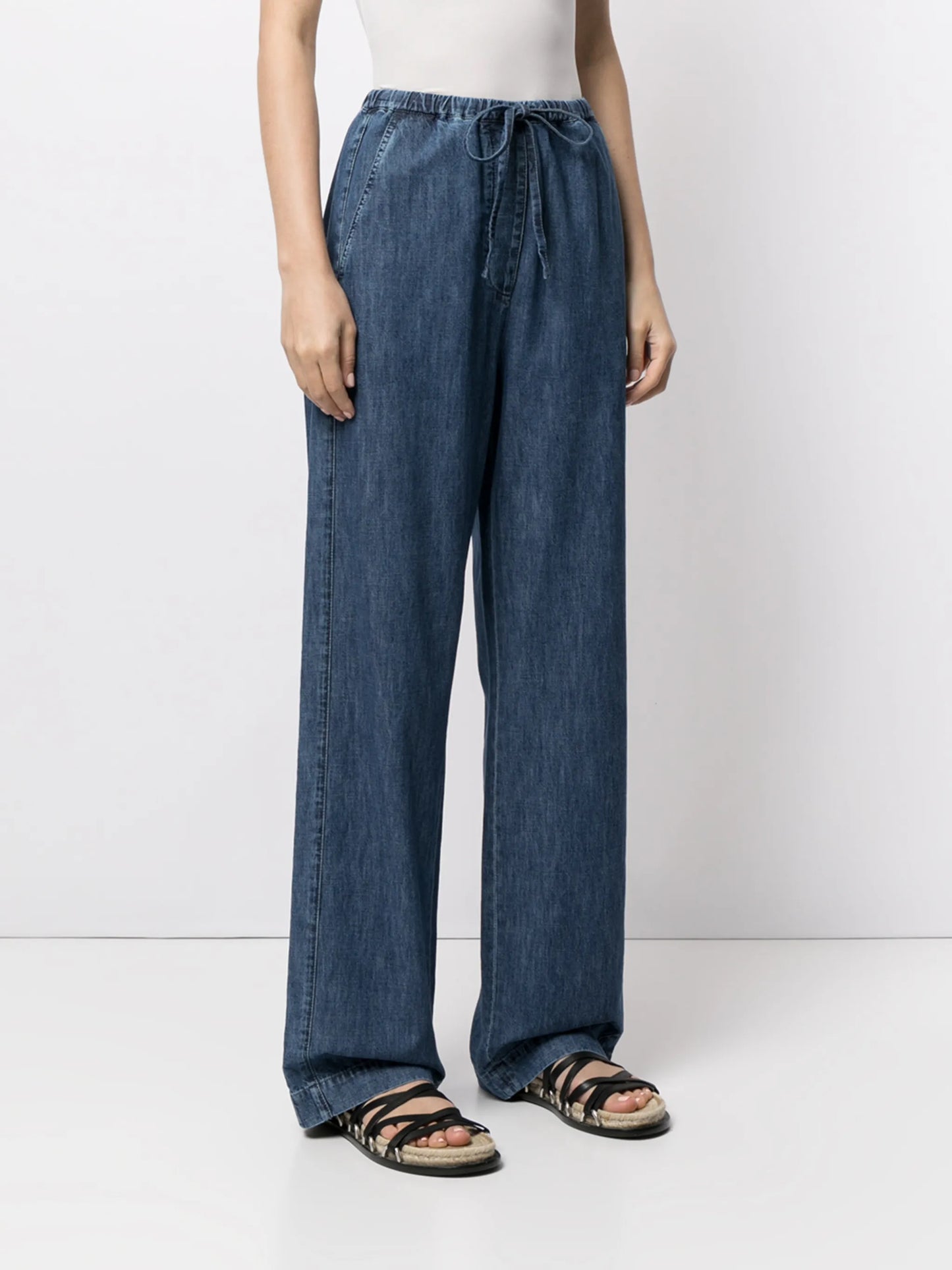 wide-leg denim trousers