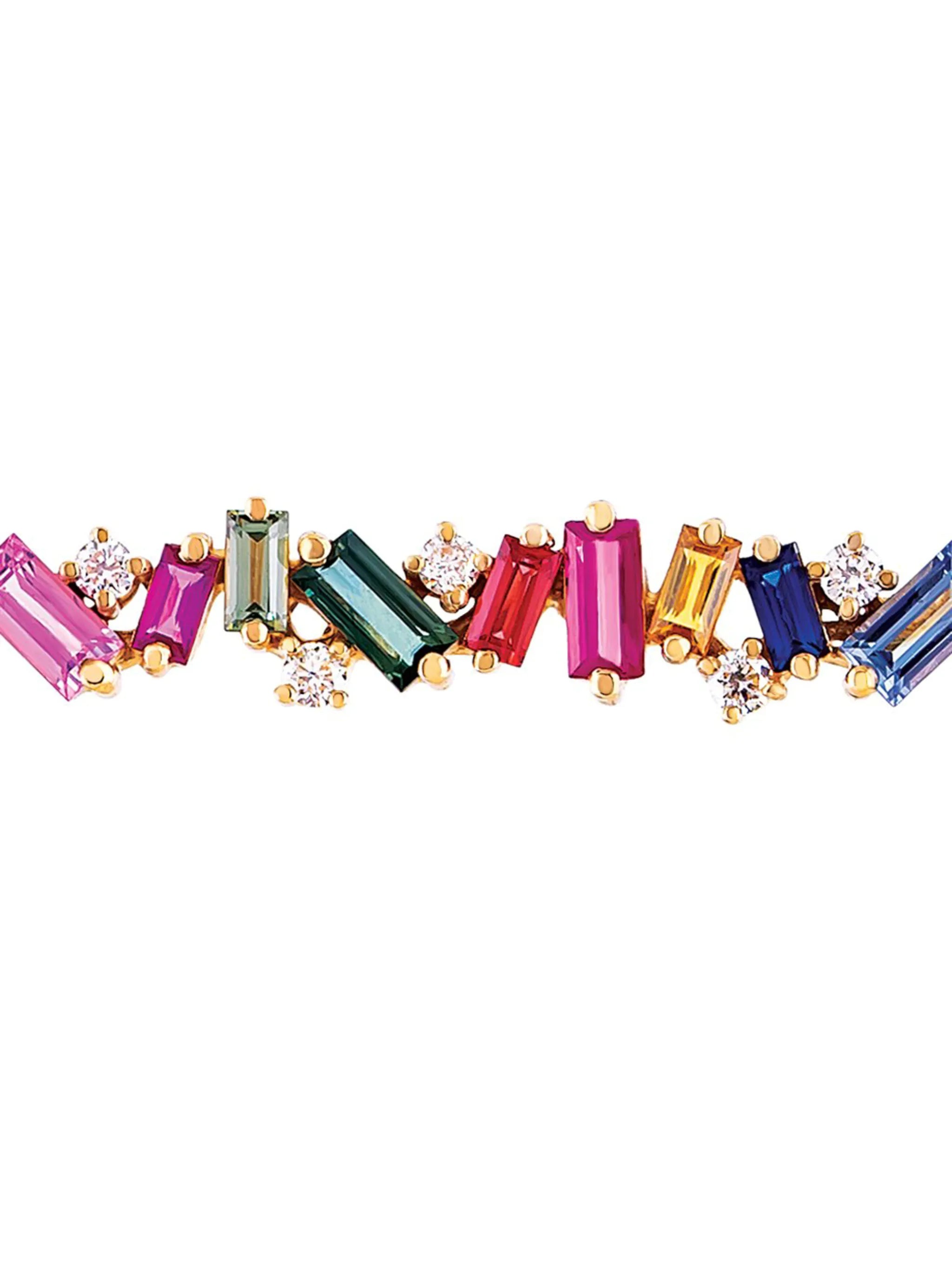 18kt rose gold, rainbow sapphire and diamond bar necklace