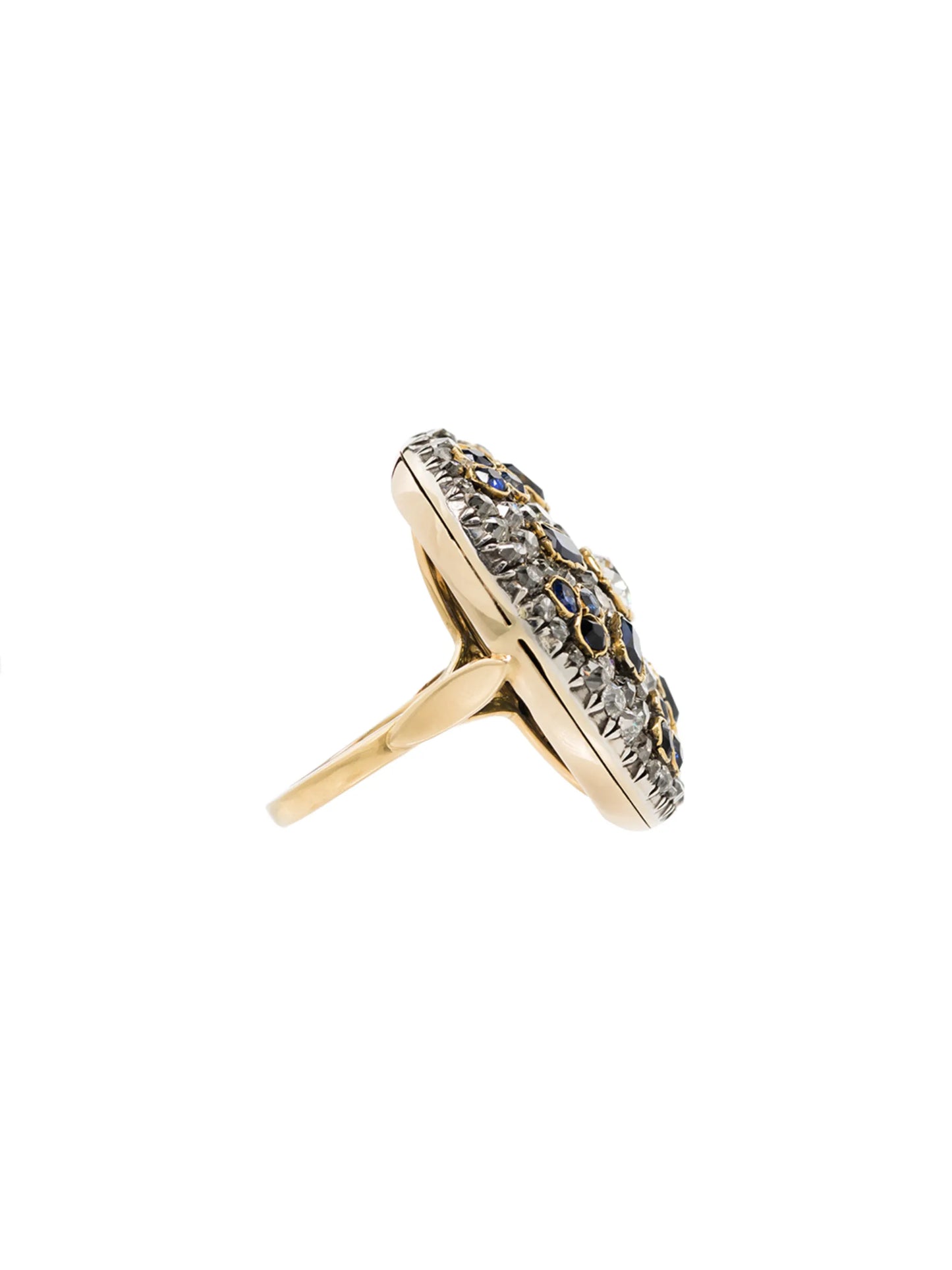 9K yellow gold diamond and sapphire ring