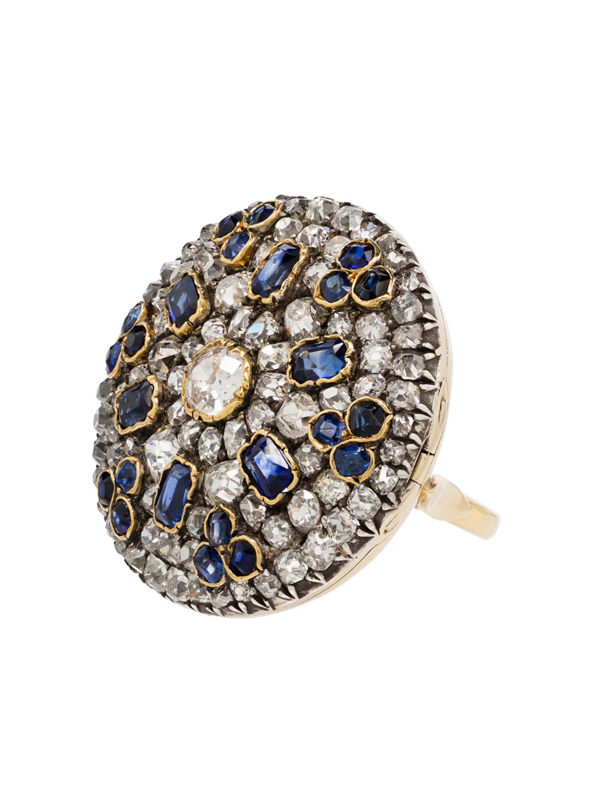 9K yellow gold diamond and sapphire ring