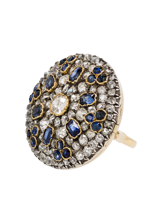 9K yellow gold diamond and sapphire ring