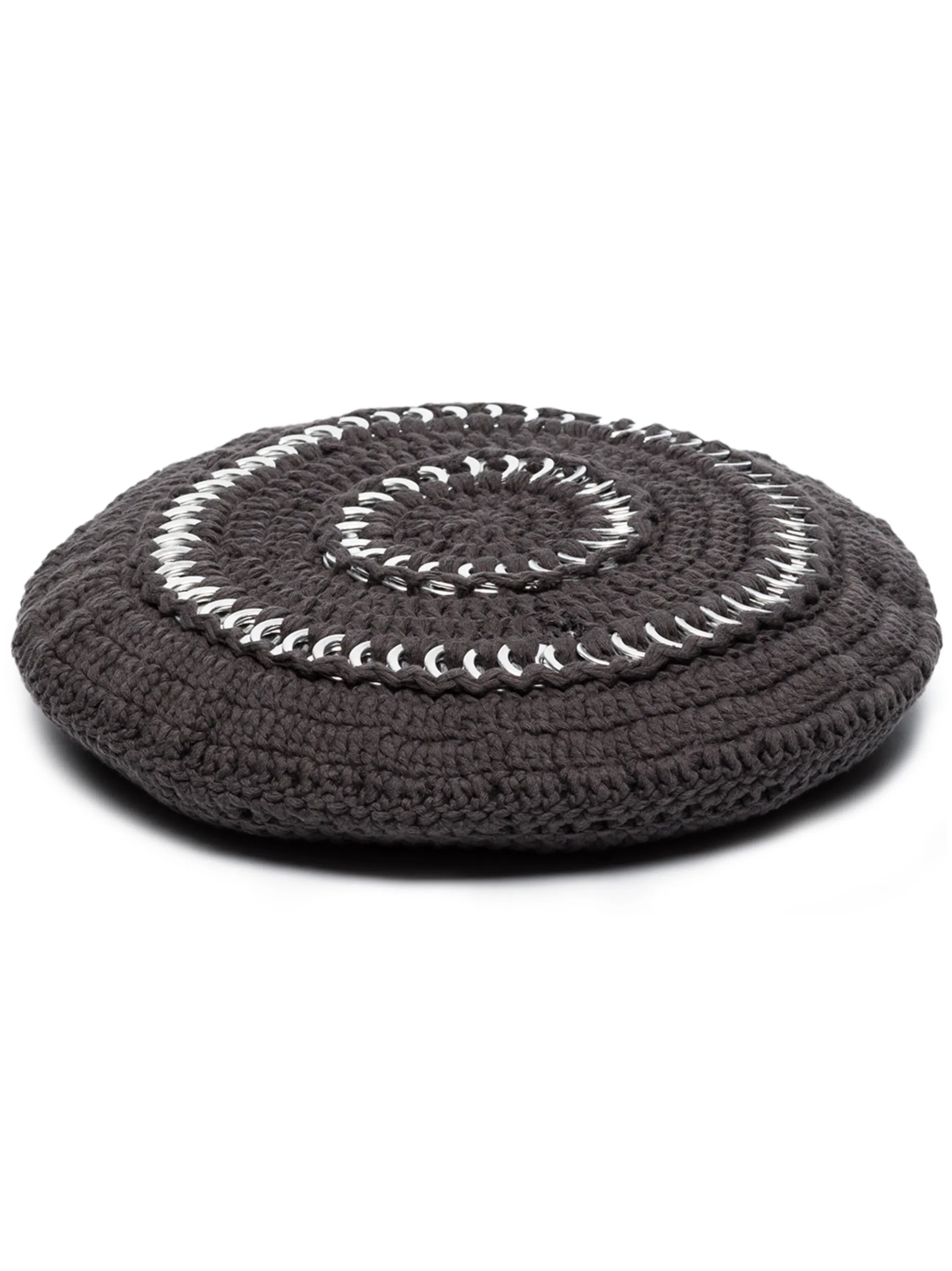 crochet-knit cotton beret