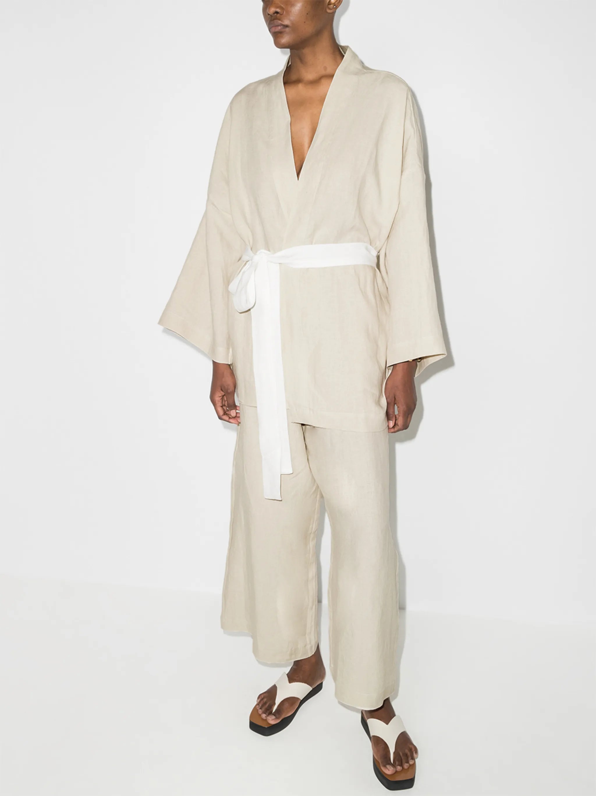 tied waist two-piece lounging set