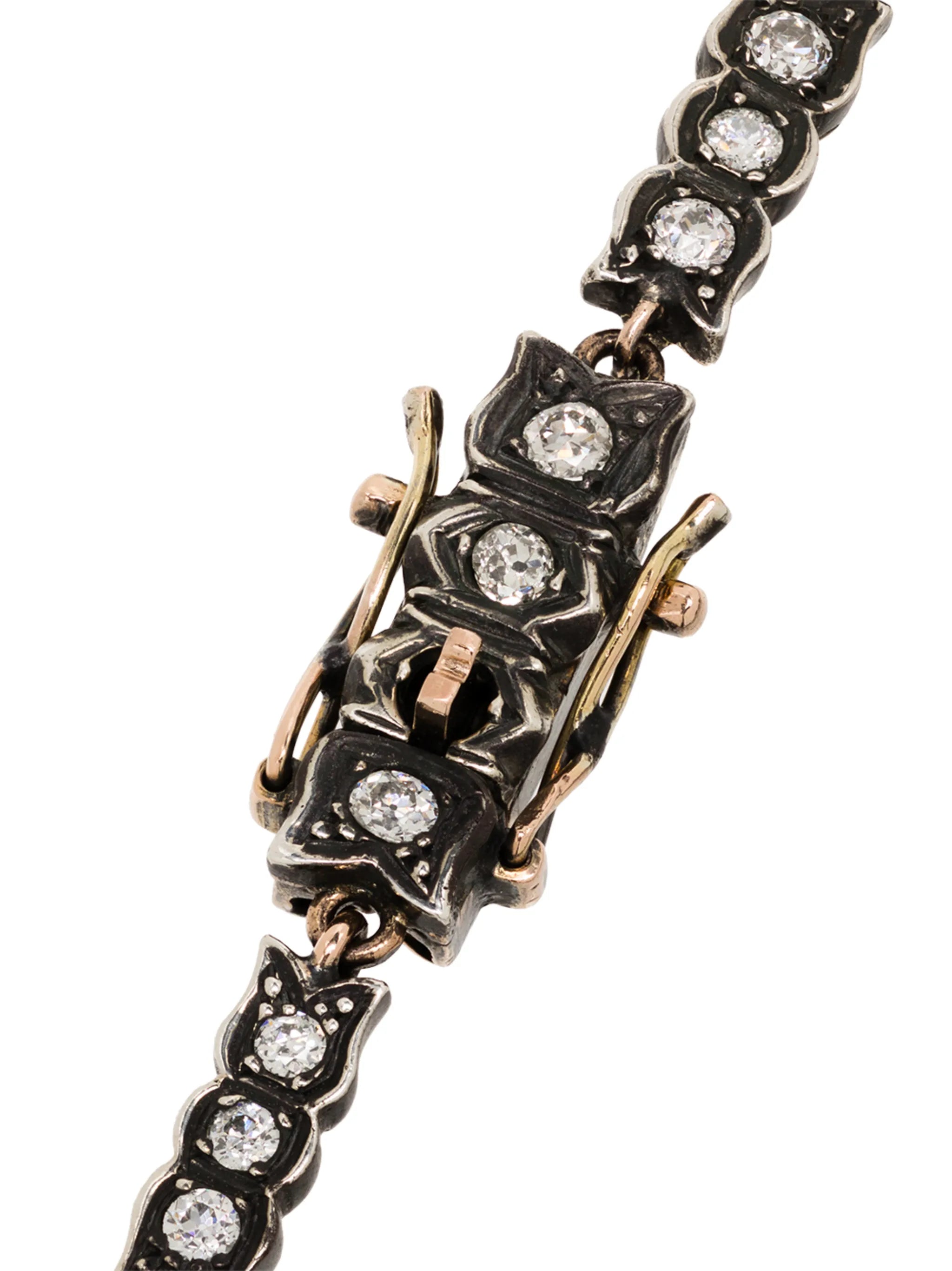 9K yellow gold and silver diamond bracelet
