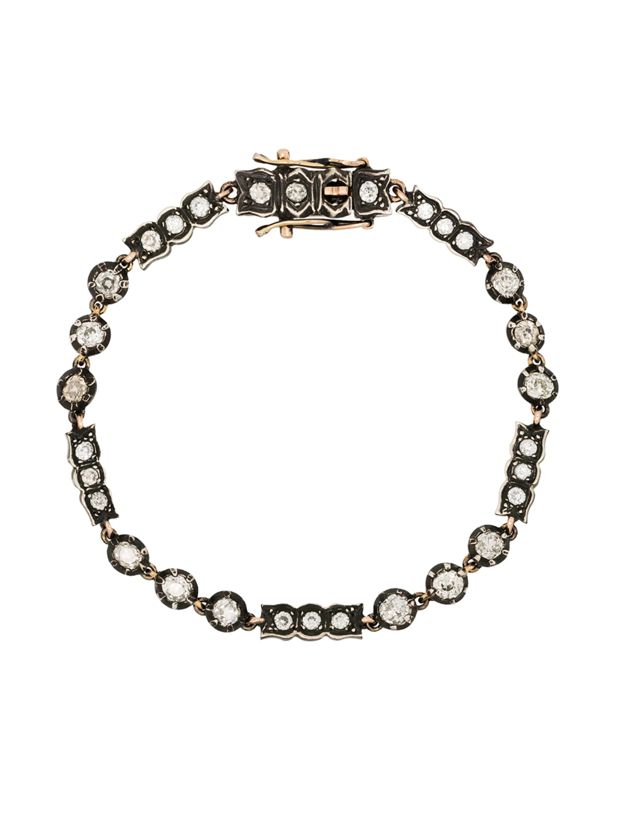 9K yellow gold and silver diamond bracelet