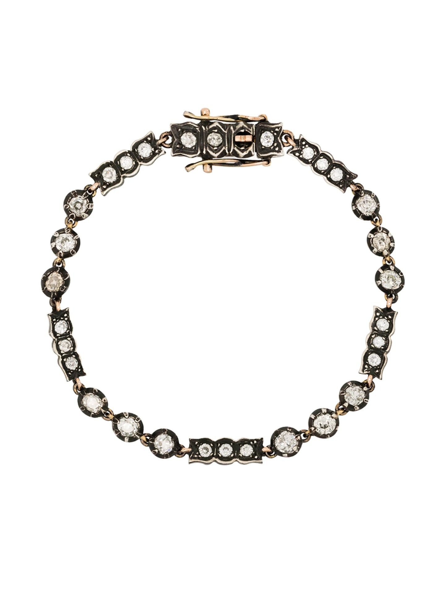 9K yellow gold and silver diamond bracelet
