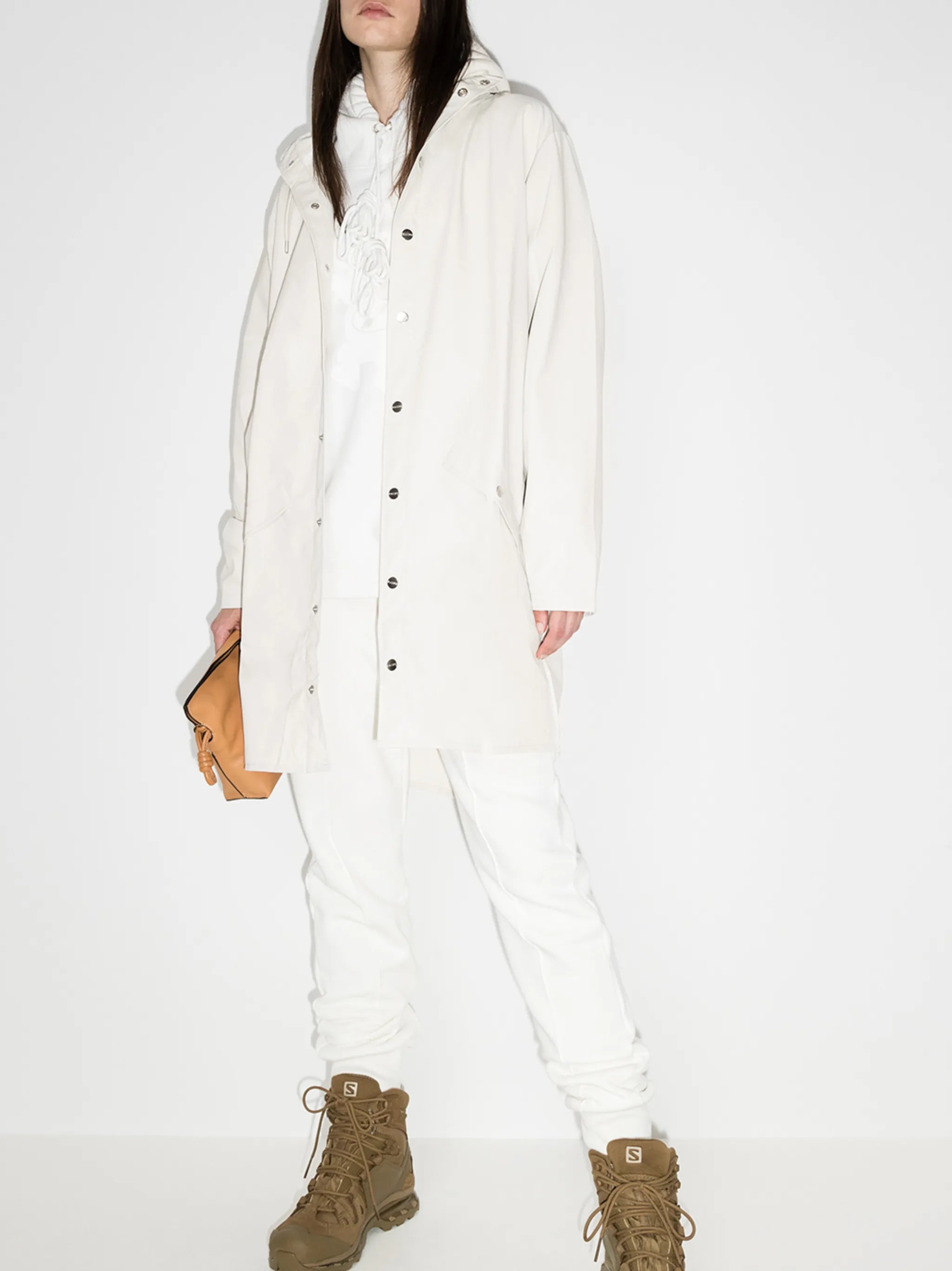 hooded button-up raincoat