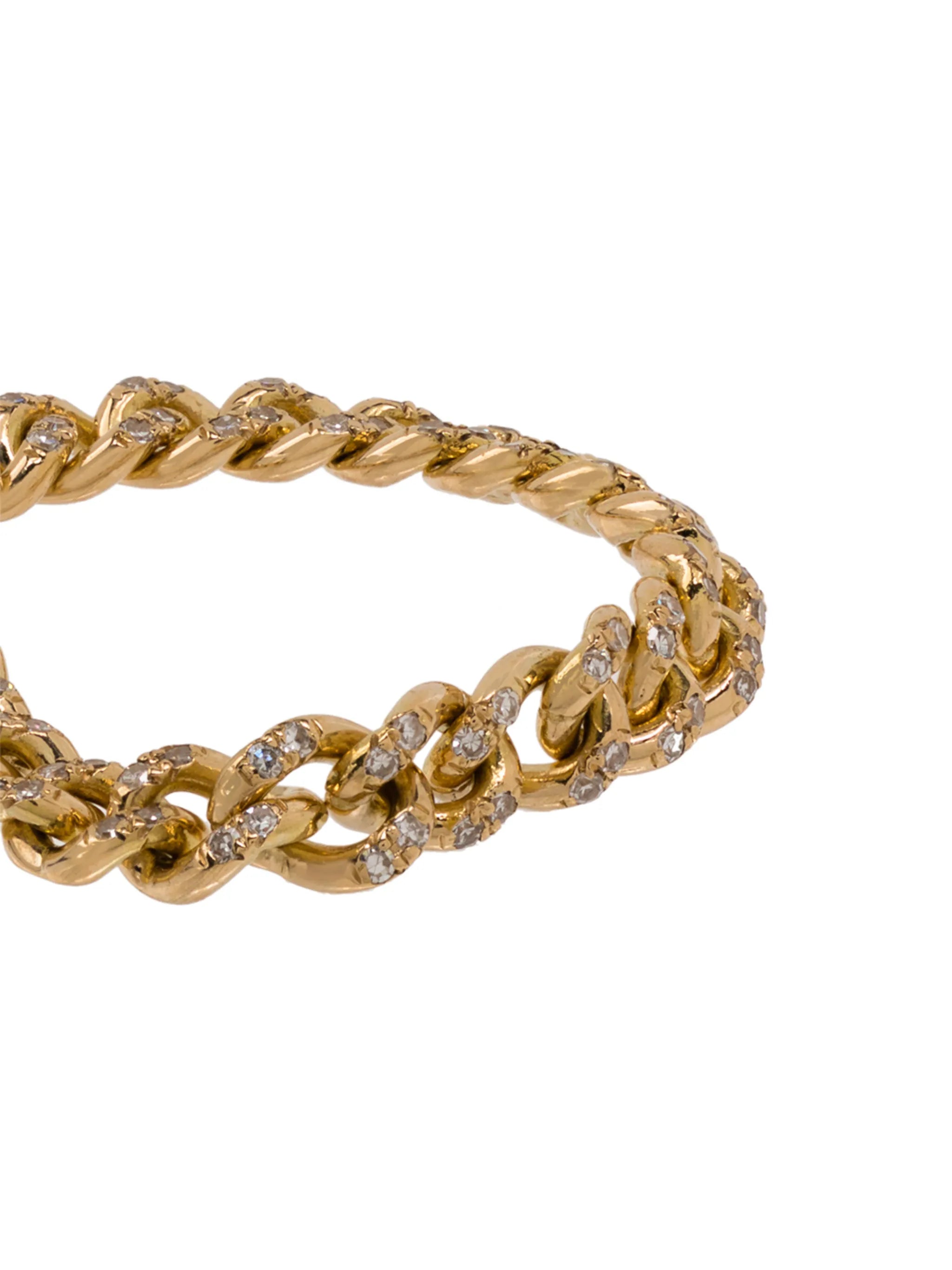 18K yellow gold chain-link diamond ring