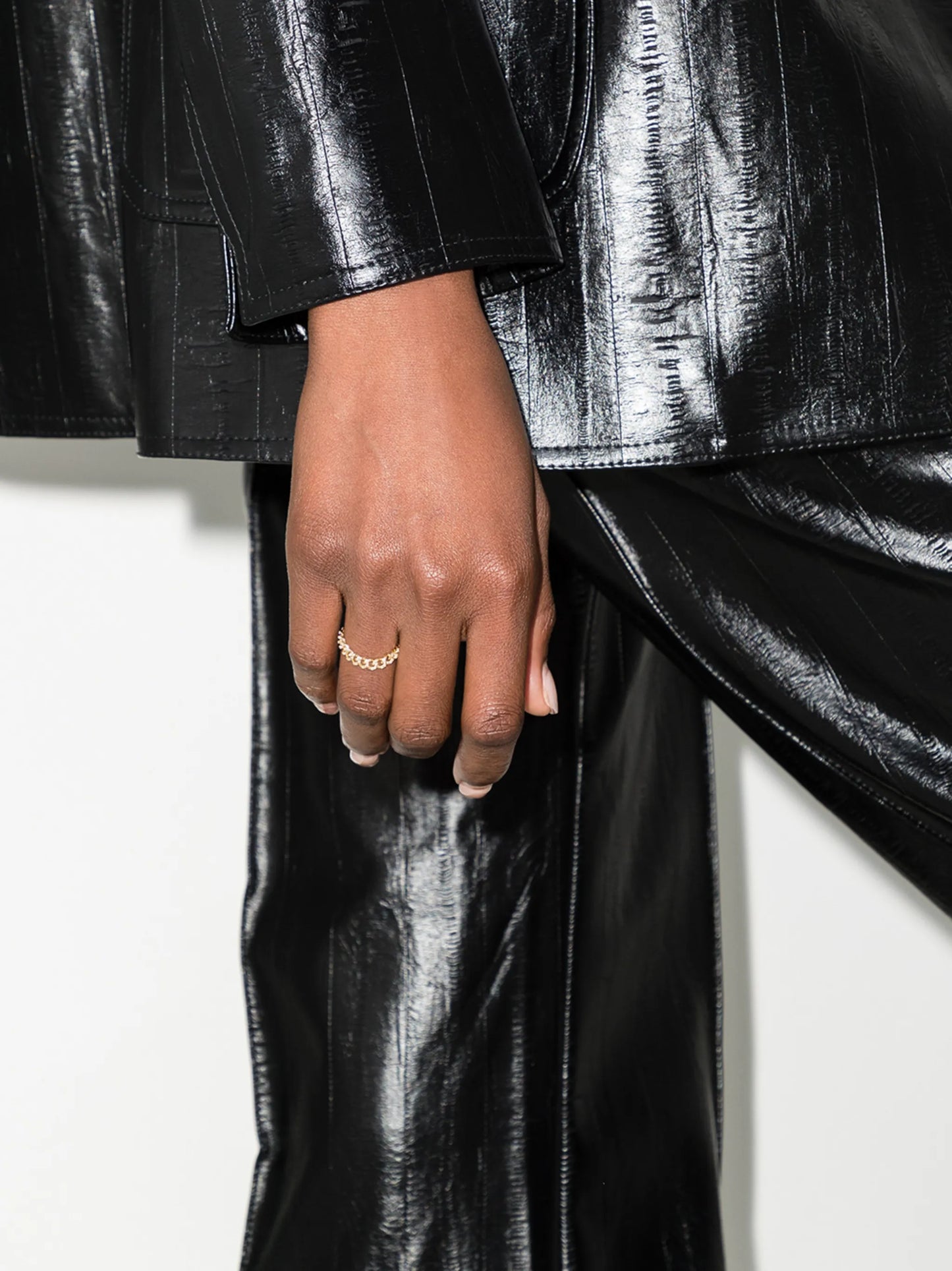 18K yellow gold chain-link diamond ring