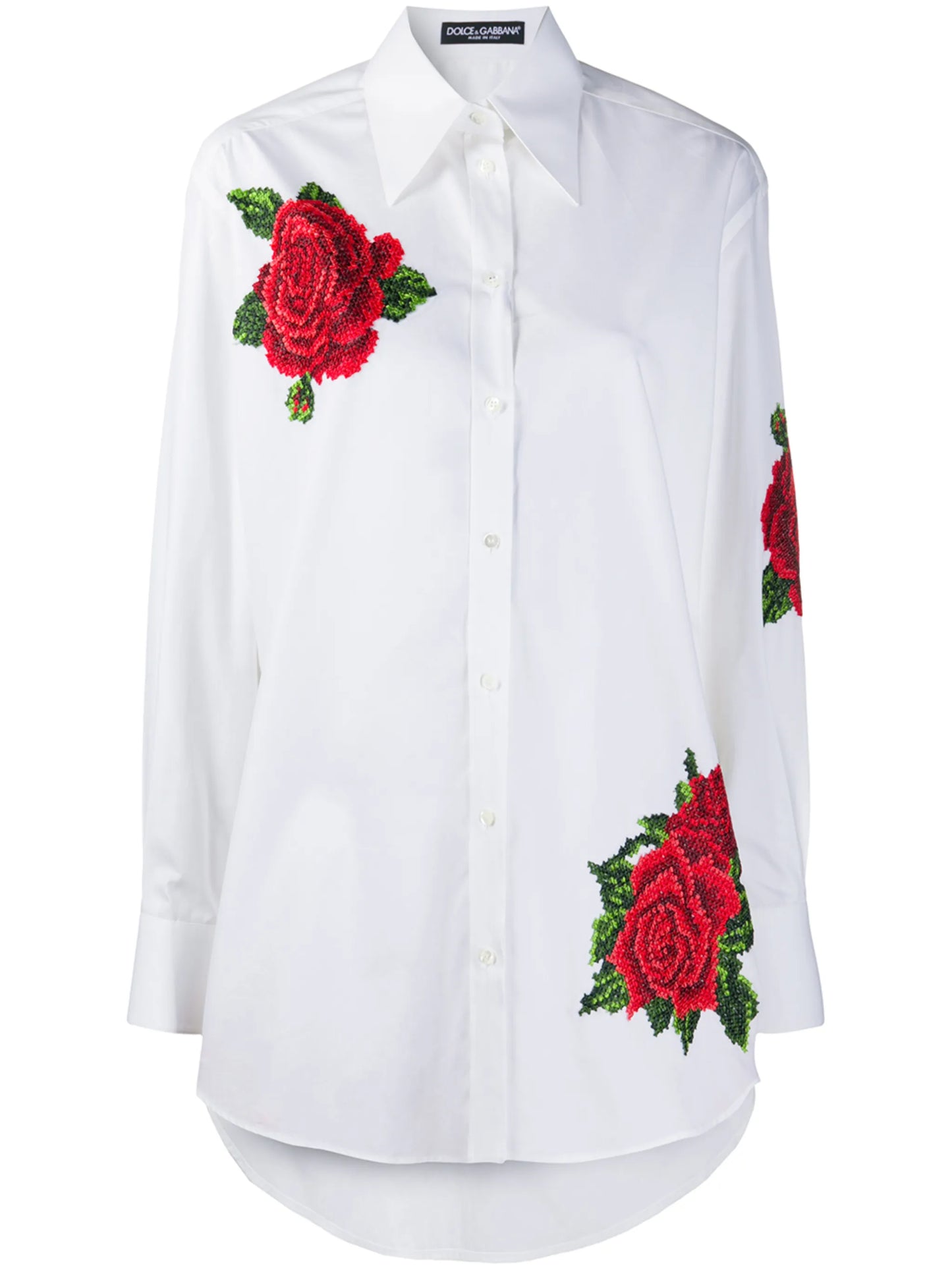 rose-embroidered cotton poplin shirt