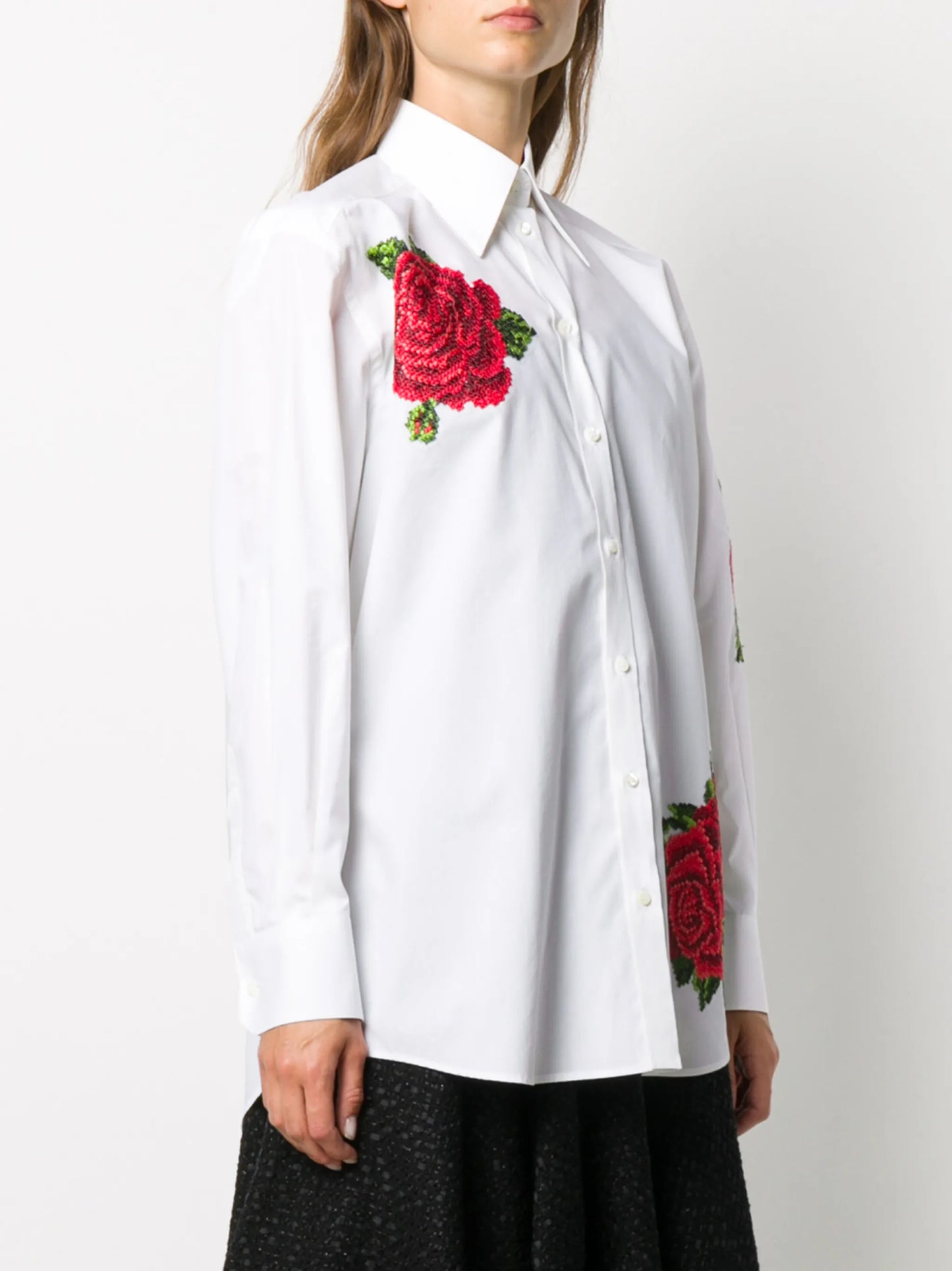 rose-embroidered cotton poplin shirt
