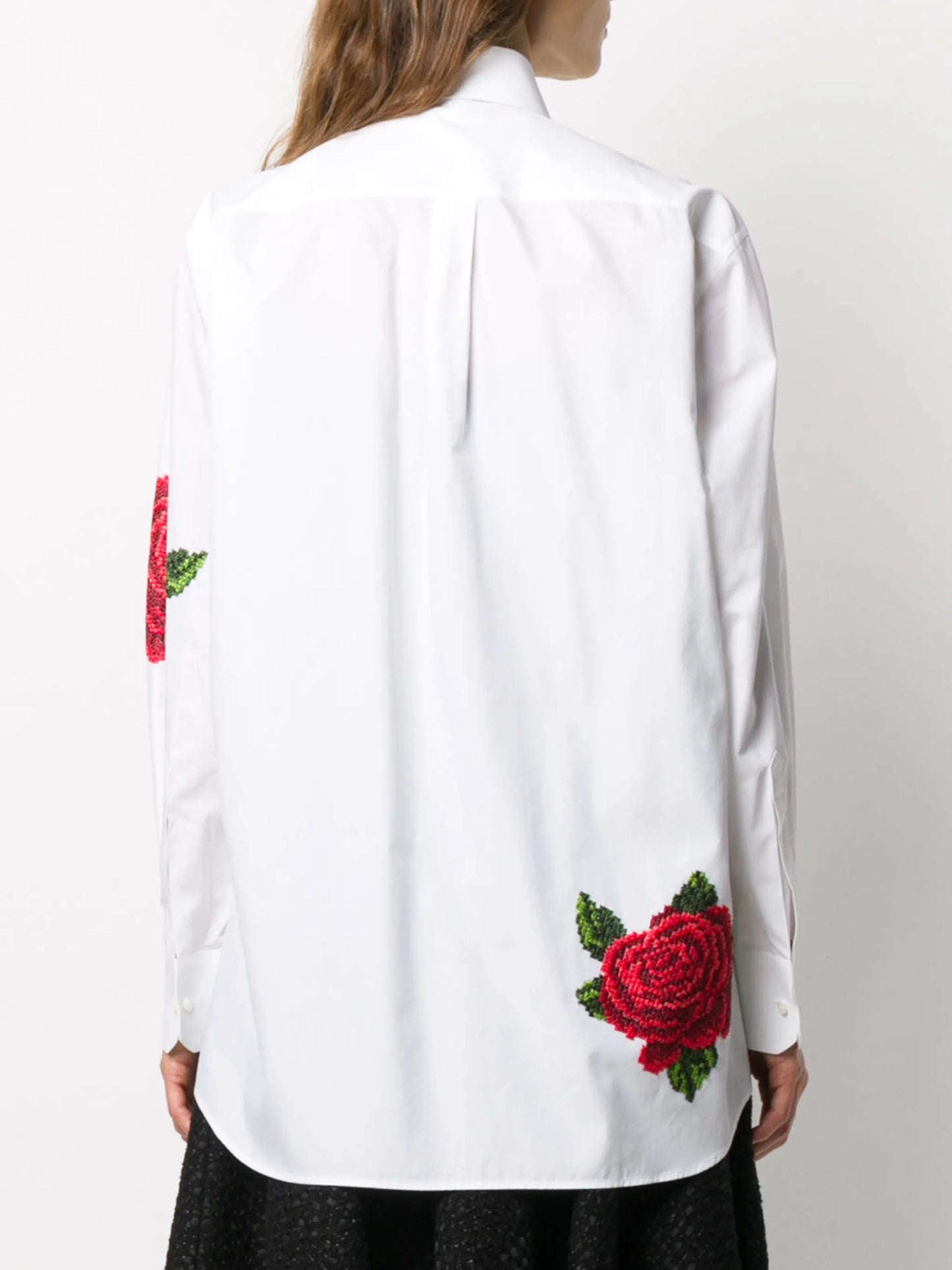 rose-embroidered cotton poplin shirt