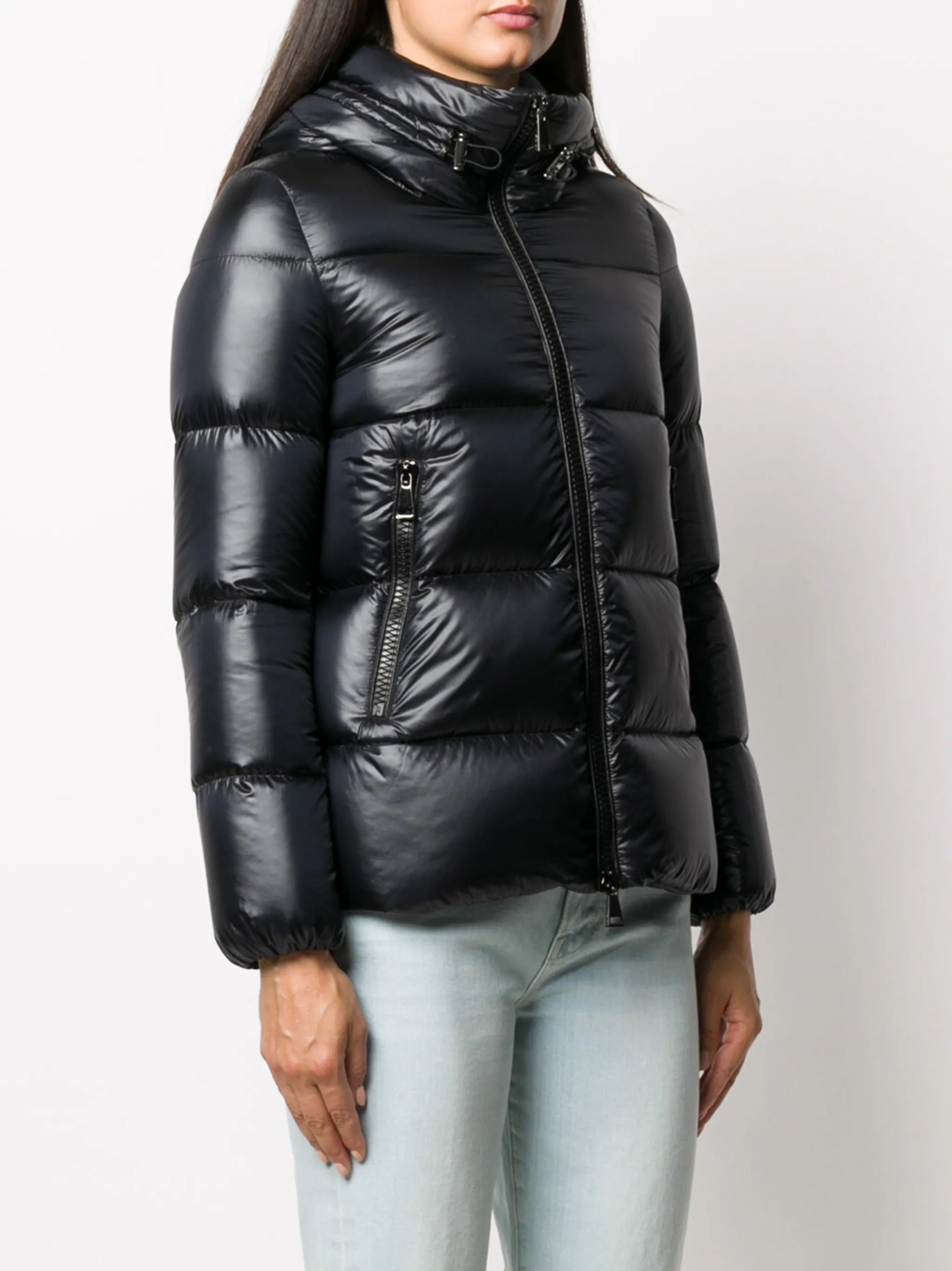 logo patch hooded puffer jacket