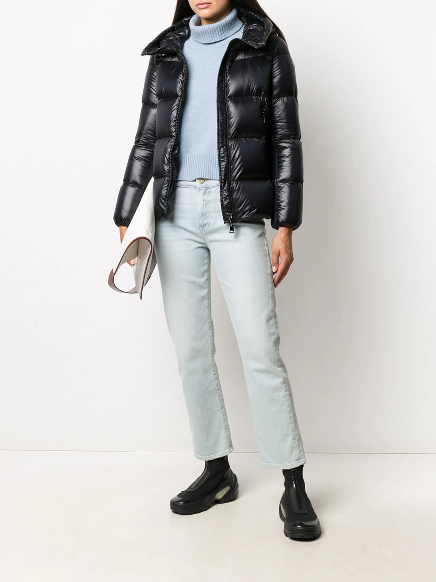 logo patch hooded puffer jacket