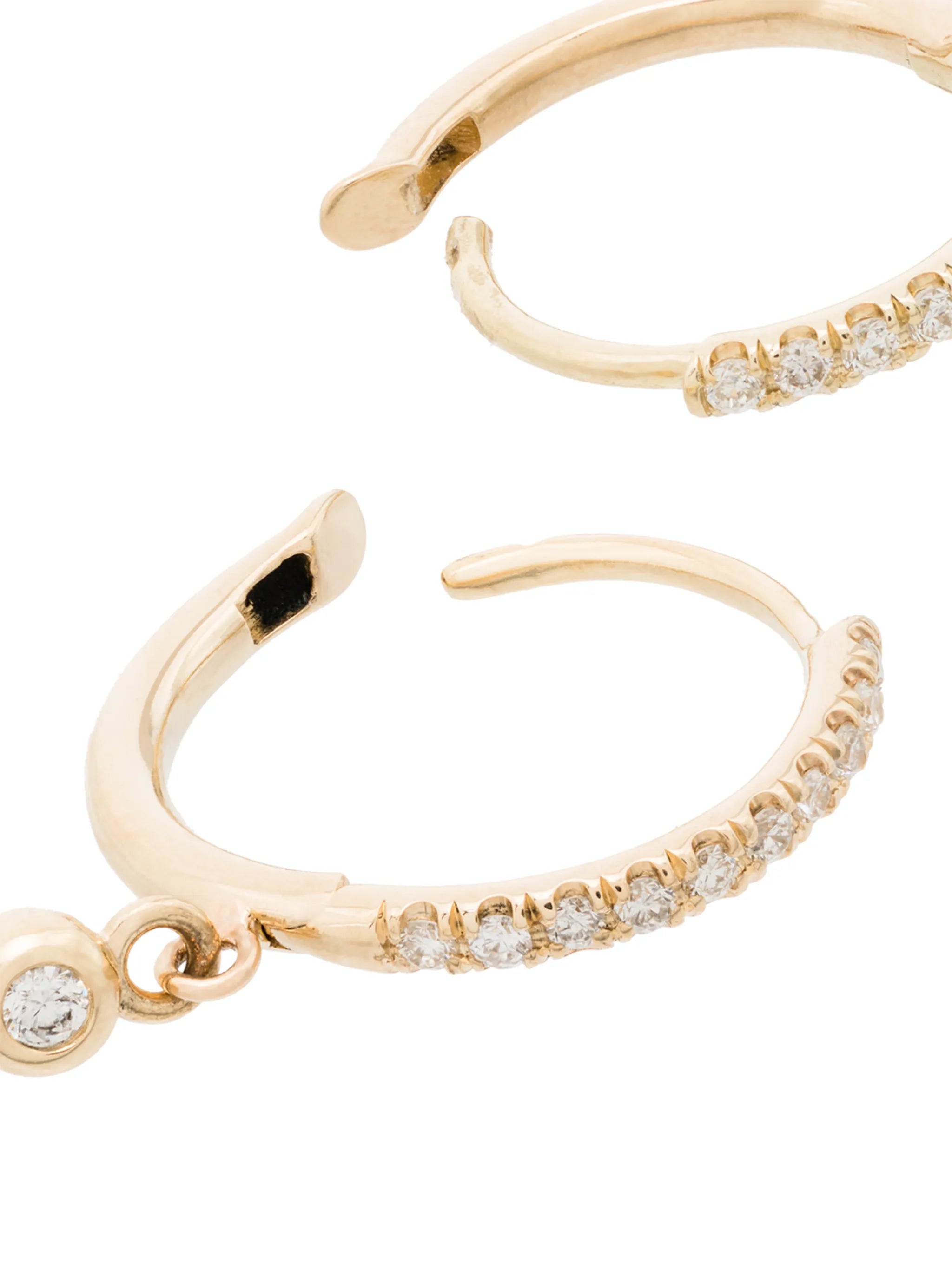 14kt yellow gold diamond drop hoops