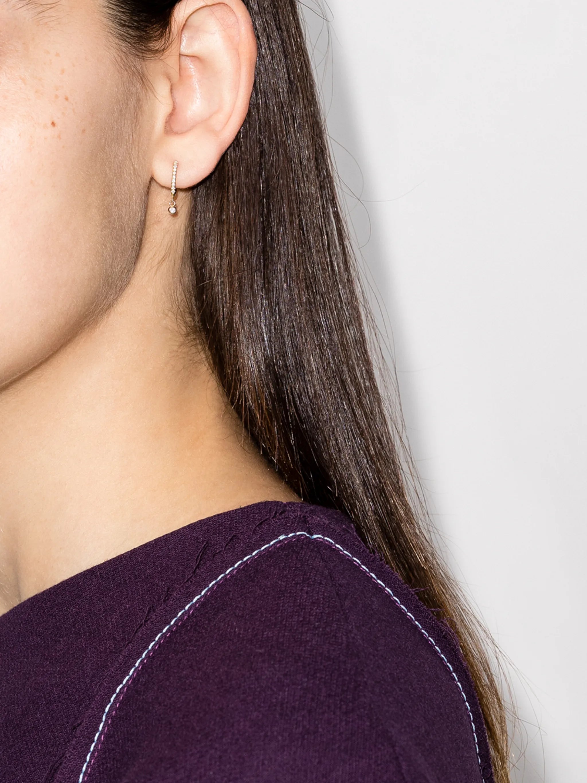 14kt yellow gold diamond drop hoops