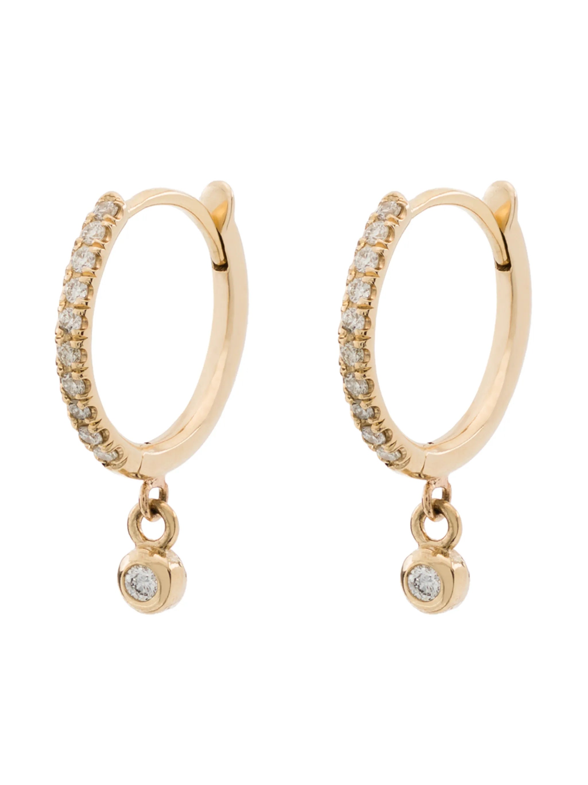 14kt yellow gold diamond drop hoops