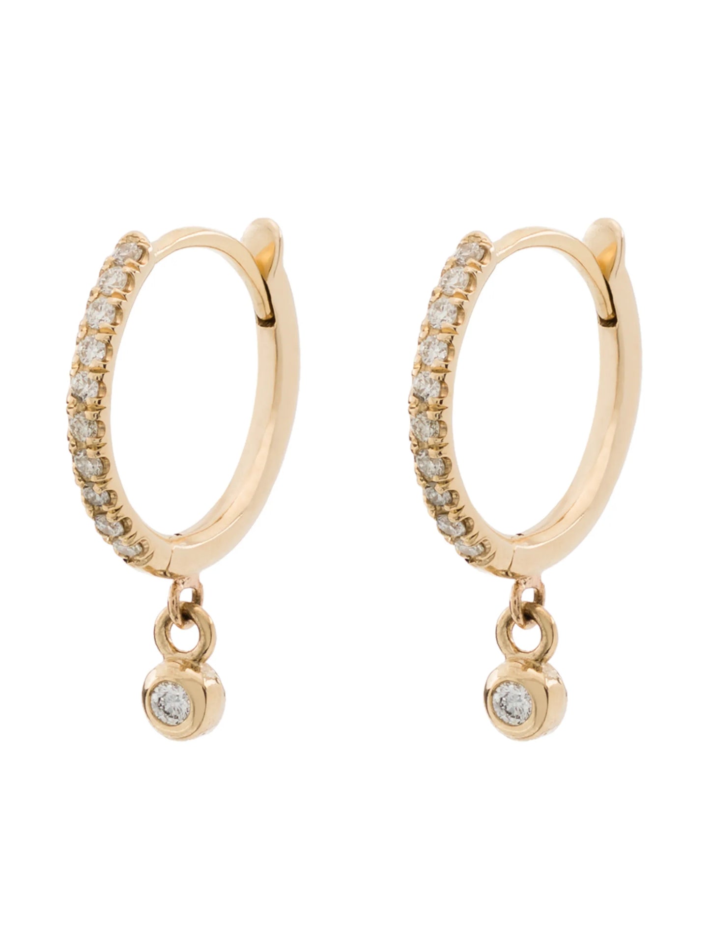 14kt yellow gold diamond drop hoops