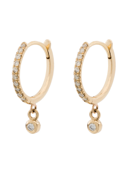 14kt yellow gold diamond drop hoops