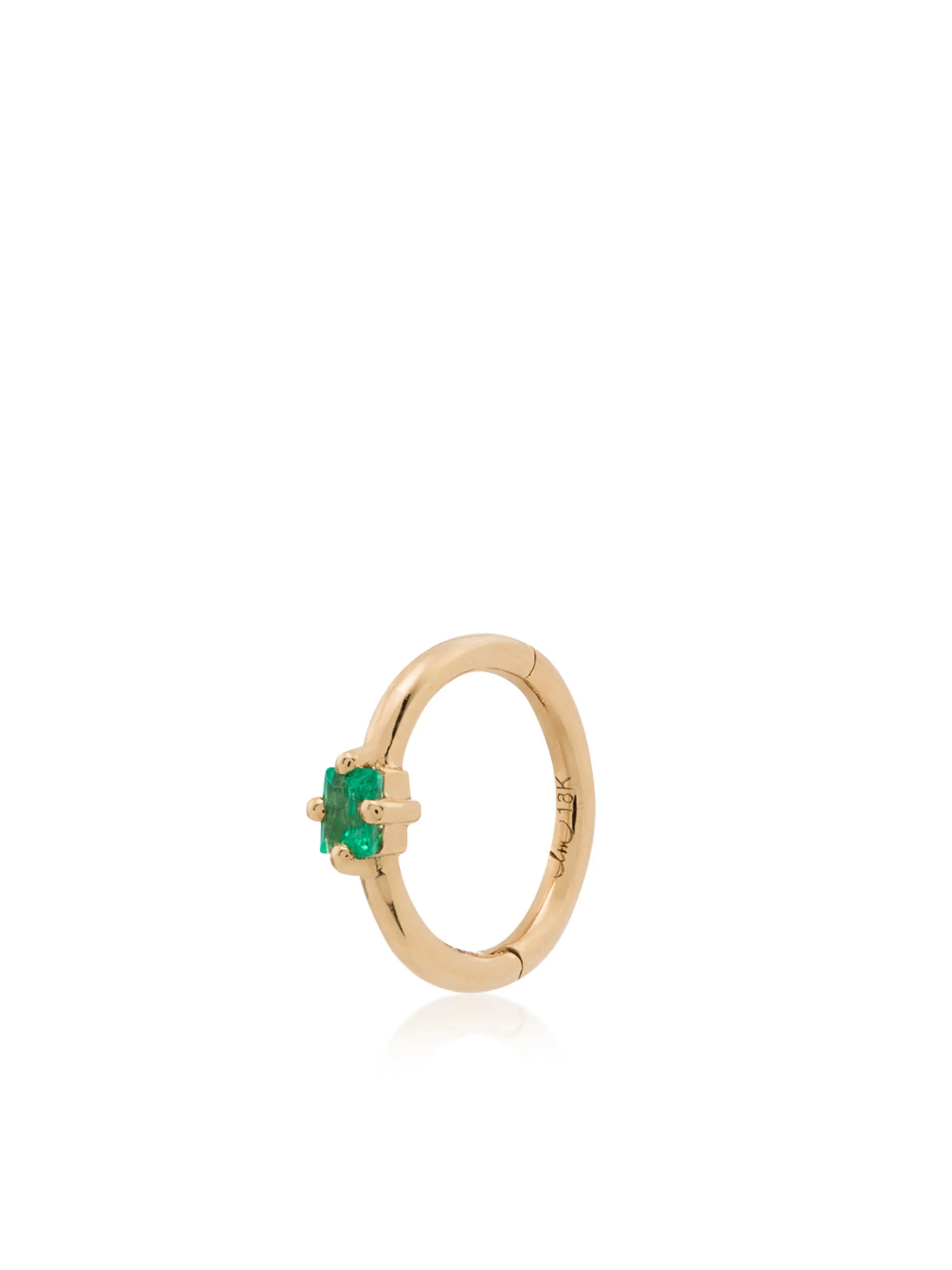 18kt yellow gold emerald single hoop earring